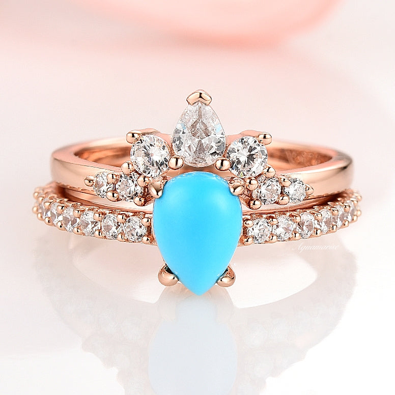 Natural Turquoise Ring Set - 14K Rose Gold Vermeil Jewelry for Women | Boho Chic Accessories for Everyday Wear & Special Occasions