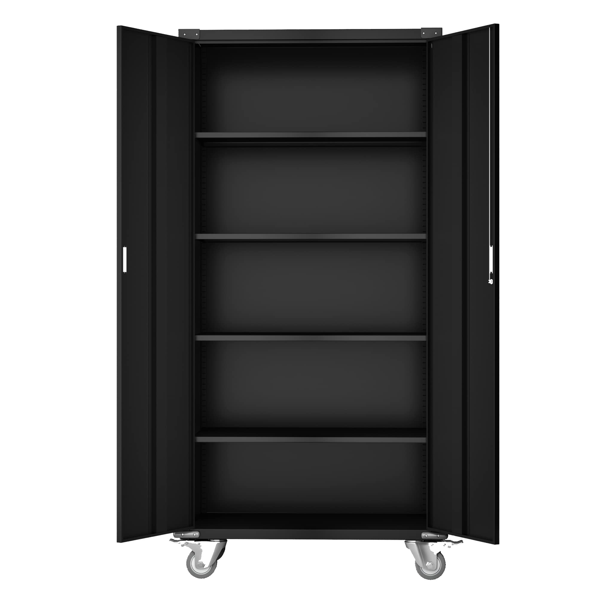 Aobabo 72-Inch Heavy-Duty Metal Garage Cabinet with Wheels - Lockable Rolling Storage Cabinet with 4 Adjustable Shelves - Black Utility Cabinet for Garage, Office & Home Organization (Assembly Required) - Perfect for Tools, Equipment & Household Storage