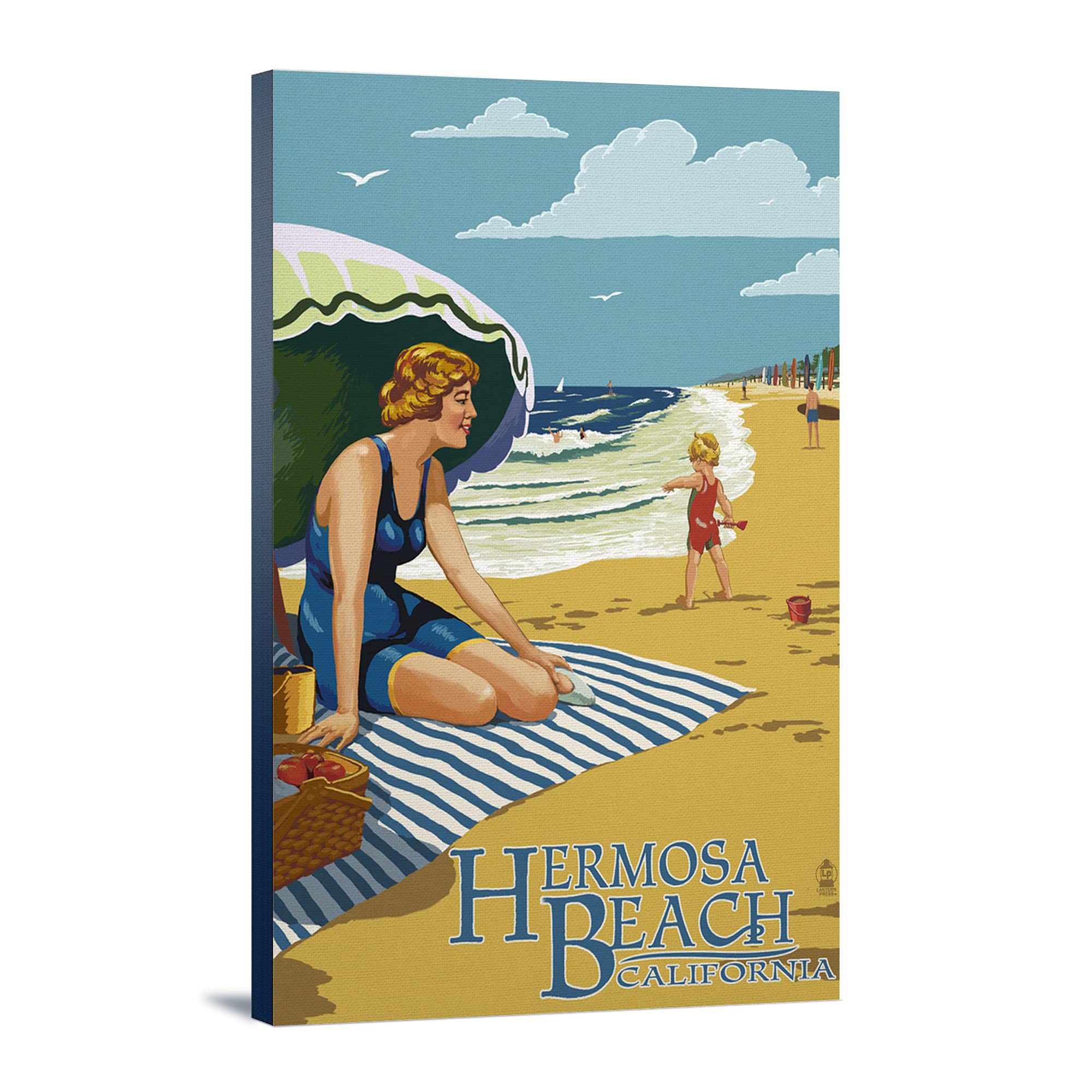 California Beach Art - Hermosa Beach Woman Wall Decor (16x24 Wrapped Canvas) for Living Room, Bedroom & Office