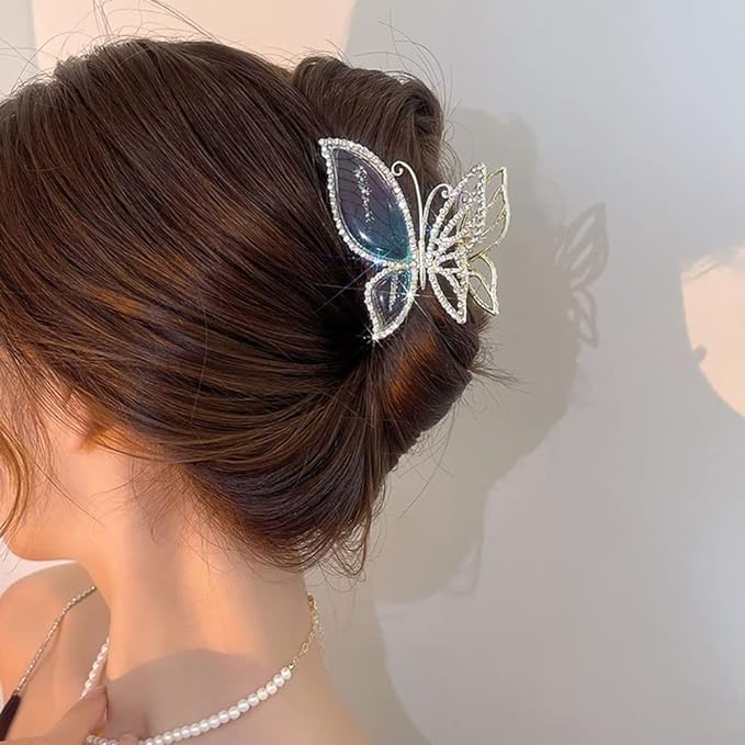 1 PCS Butterfly Metal Hair Claw Clip - Fashion Sparkly Glitter Rhinestone Hair Clip for Women, Girls - Strong Hold Jaw Clip for Ponytail, Bun, Updo - Perfect for Parties, Weddings, Daily Use