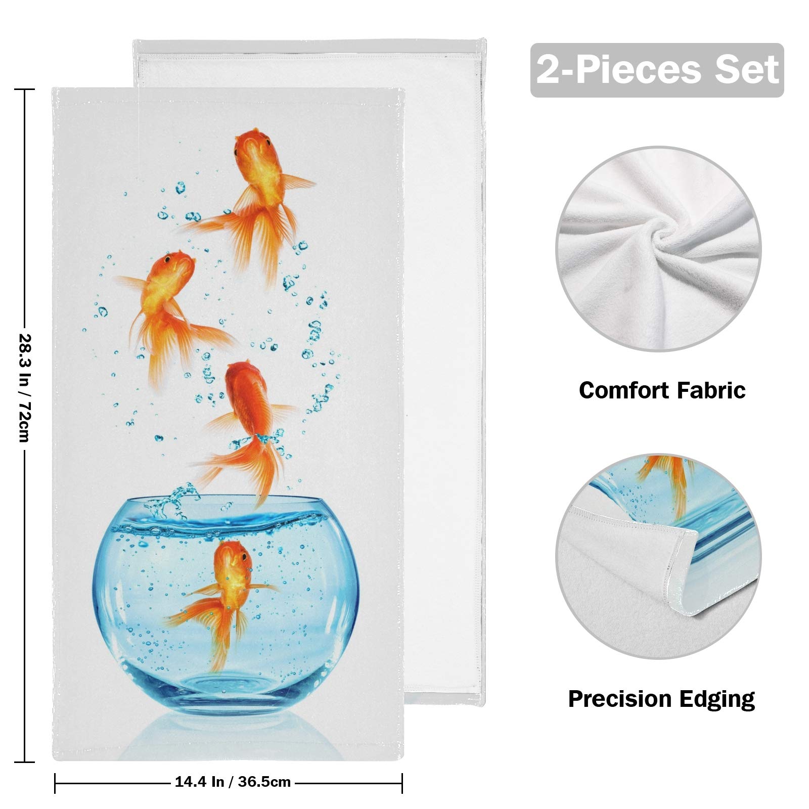 Susiyo Goldfish Jump Out of Aquarium Towel Set - 2 Pack Soft Bath Towels (28.3 x 14.4 Inch) for Bathroom, Kitchen & Spa | Absorbent Washcloths & Fingertip Hand Towels