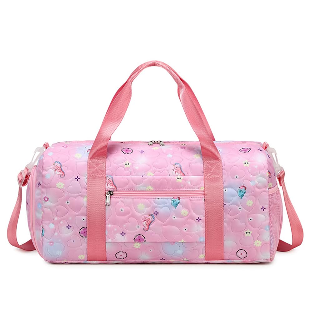 Girls Dance Gym Bag with Shoe Compartment - Pink Weekender for Travel & Sleepovers