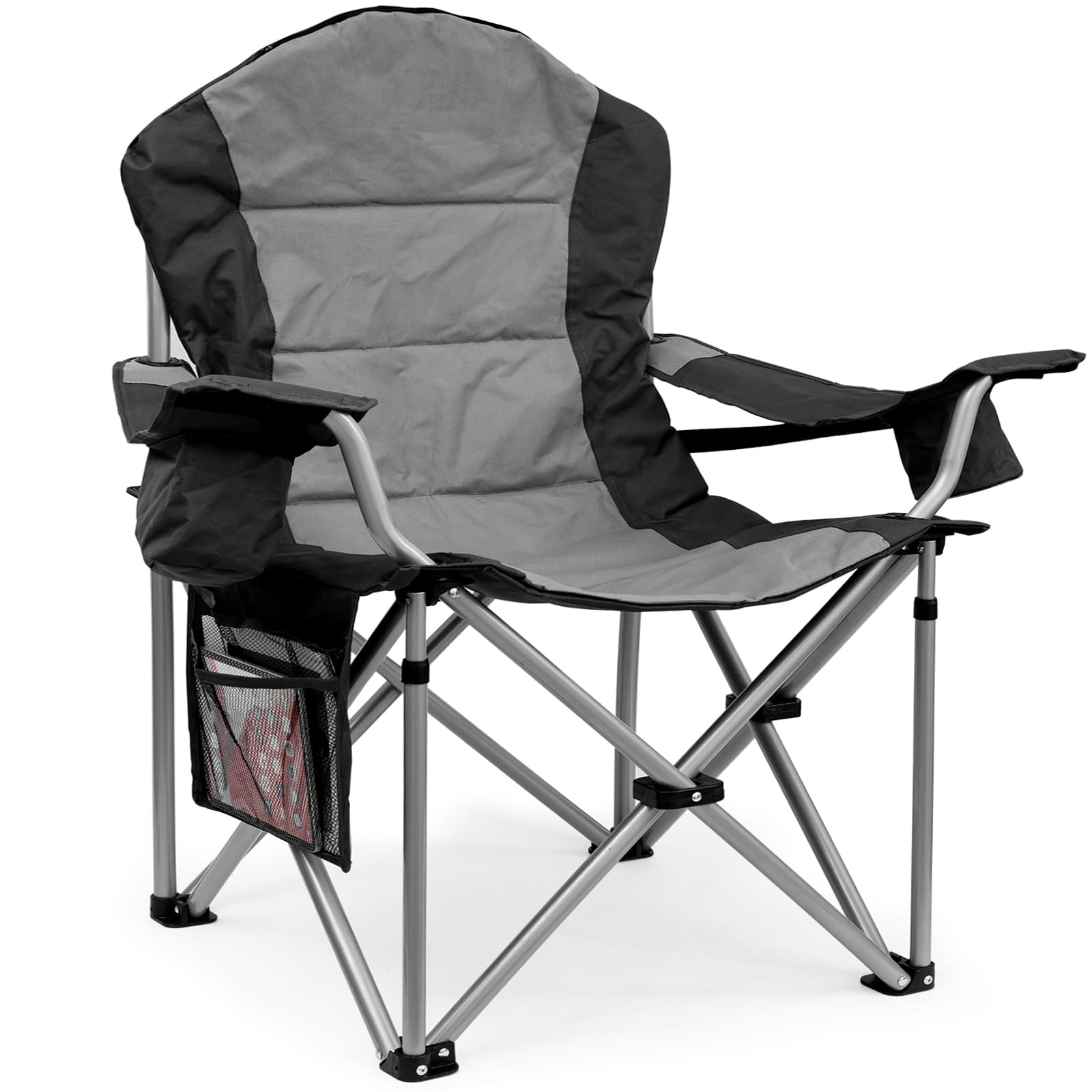 Heavy Duty Folding Camping Chairs with Lumbar Support & Cooler Pouch - High Back Portable Lawn Chairs for Outdoor, Beach, Picnic, Backyard, Fishing - Supports Up to 400LBS