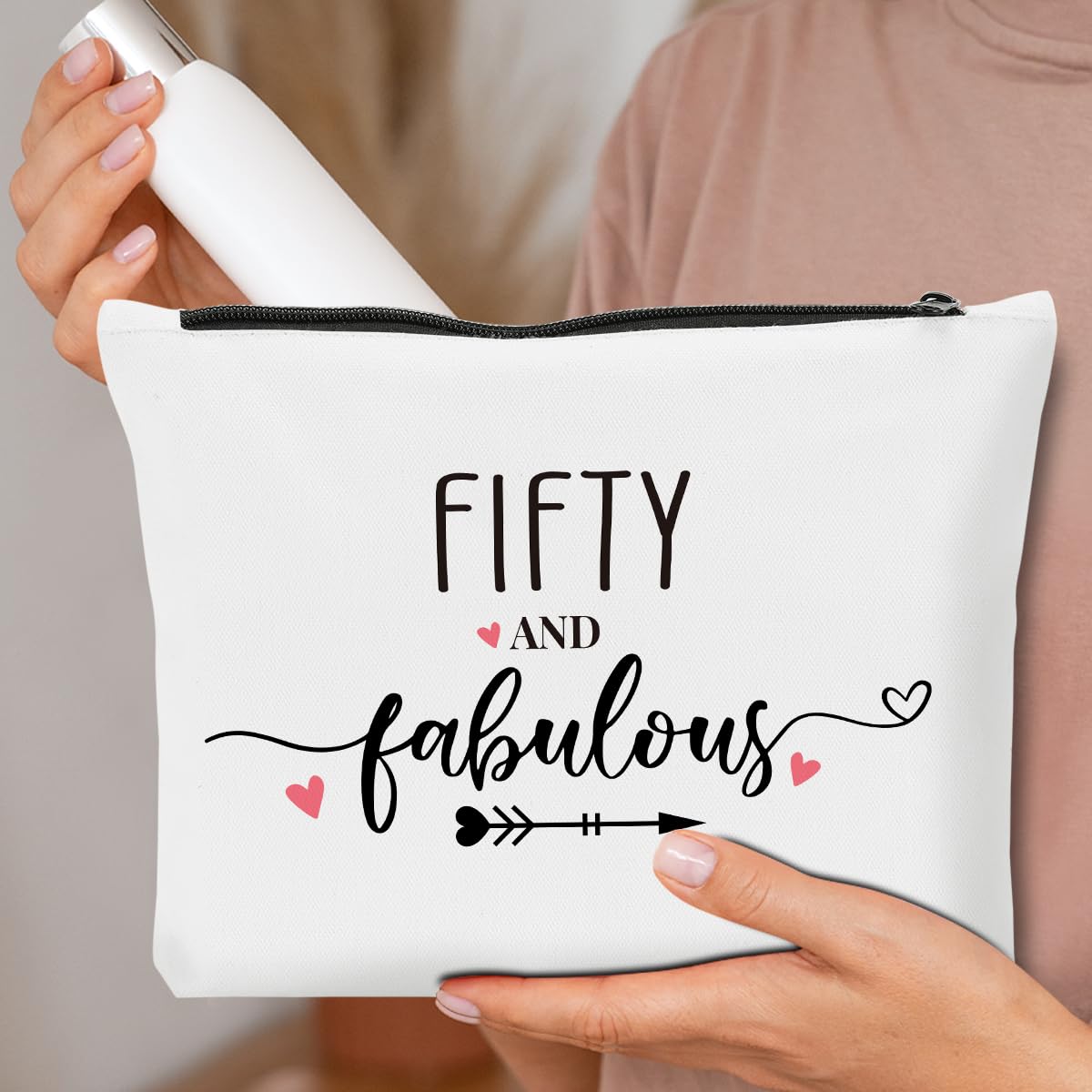 50th Birthday Gifts for Women - Elegant Makeup Bag with '50 & Fabulous' Design, Cosmetic Pouch for 50 Year Old Women | Perfect for Birthday Parties, Anniversary Celebrations & Travel Essentials