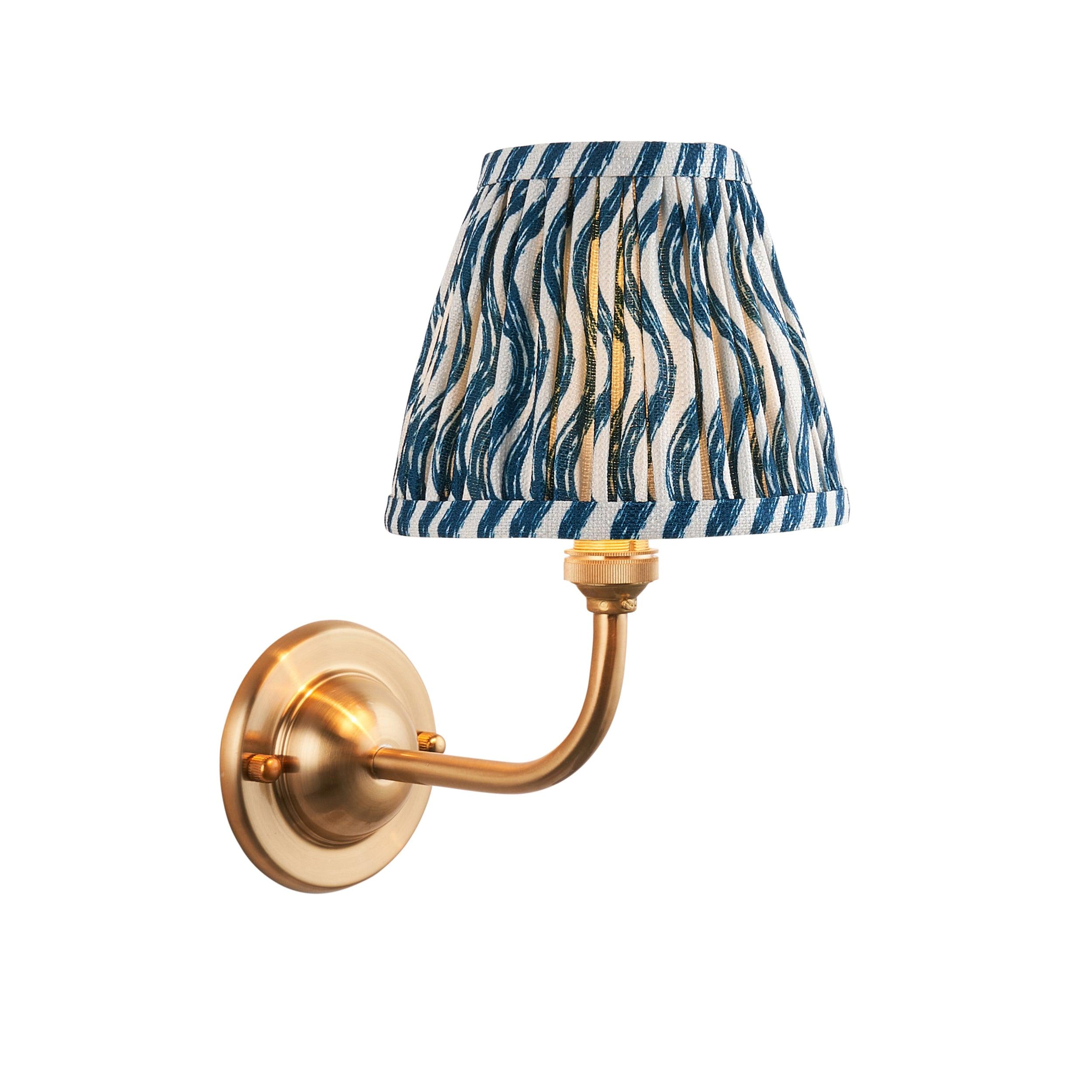Vintage Dome Arc Brass Wall Light with 16cm Ripple Marlin Blue Shade - Perfect for Bedroom, Living Room & Hallway Lighting