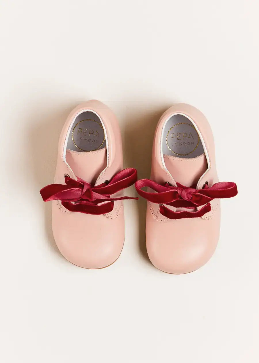 Soft Velvet Baby Booties for Girls - Pink (Size 20-26EU) | Comfortable First Walkers for Newborns & Infants | Perfect for Photo Shoots, Christenings & Special Occasions