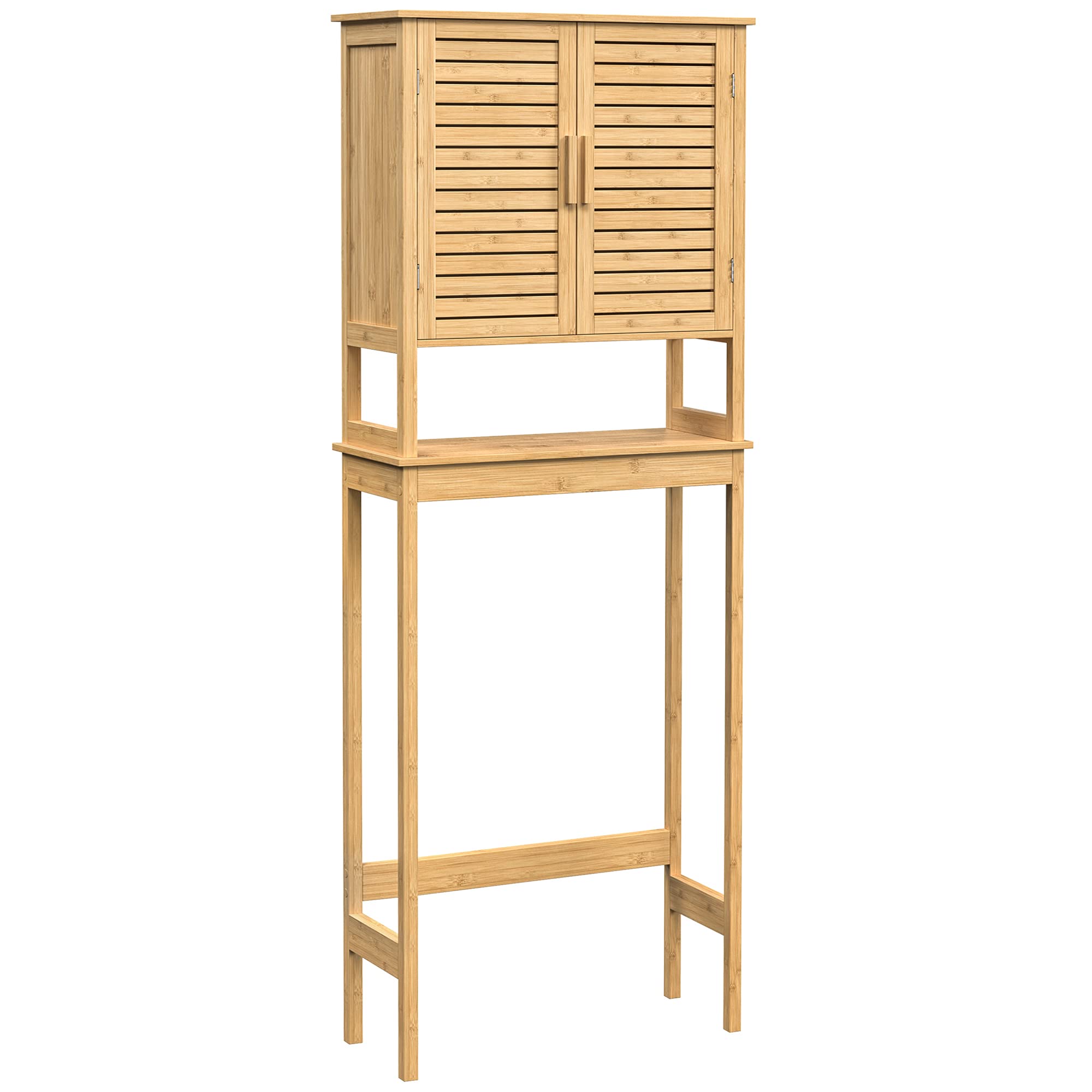 SONGMICS Over-The-Toilet Storage Cabinet with Adjustable Shelf - Bathroom Organizer with Stabilizer Bar, Space-Saving Toilet Rack in Natural Wood Finish UBTS010N01 - Perfect for Small Bathrooms & Apartment Living