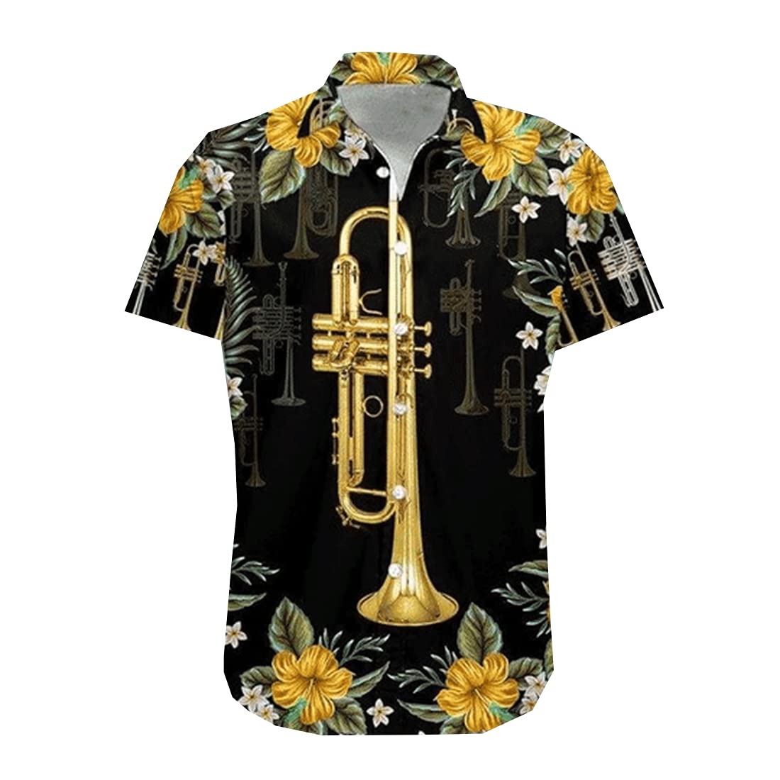 Men's Musical Instrument Hawaiian Shirts - Short Sleeve Button Down Aloha Shirts with Music Notes Print | Perfect for Beach Parties, Summer Vacations & Music Festivals