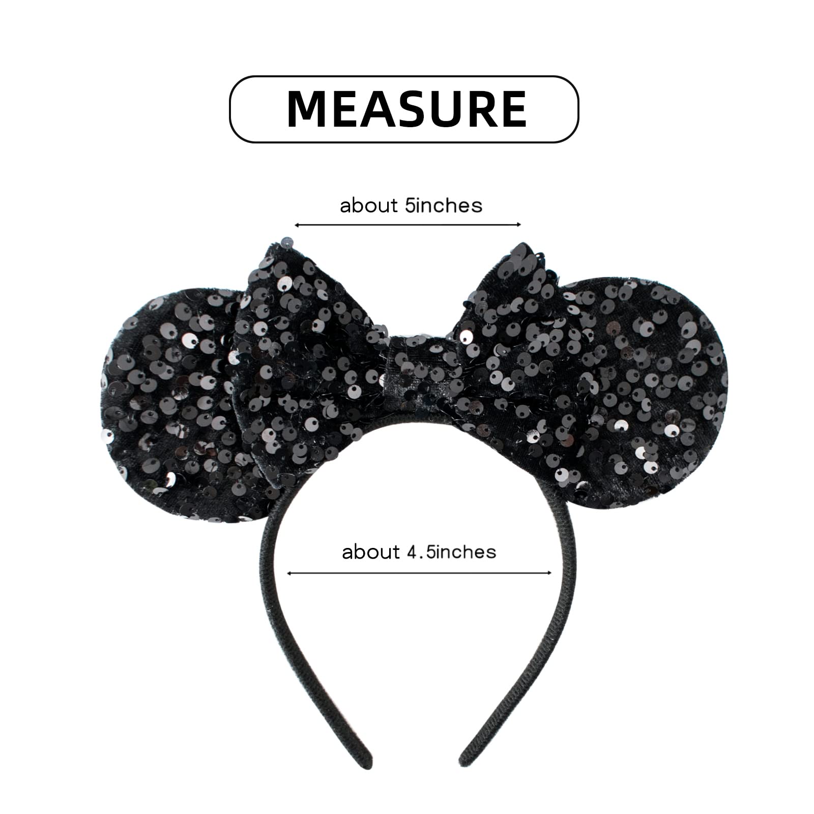 Sparkly KARETT Sequins Mouse Ears Headband with Glitter Bow - Disney Princess Cosplay Costume Accessory for Women & Girls - Perfect for Birthday Parties, Halloween Costumes & Theme Park Visits