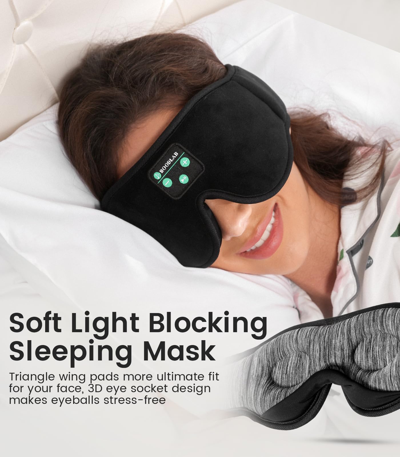 Wireless Bluetooth Sleep Mask with Built-in Headphones, Adjustable Stereo Speakers & Microphone - Comfortable Eye Mask for Sleeping, Meditation & Travel - Perfect Gift for Women, Men & Insomnia Relief
