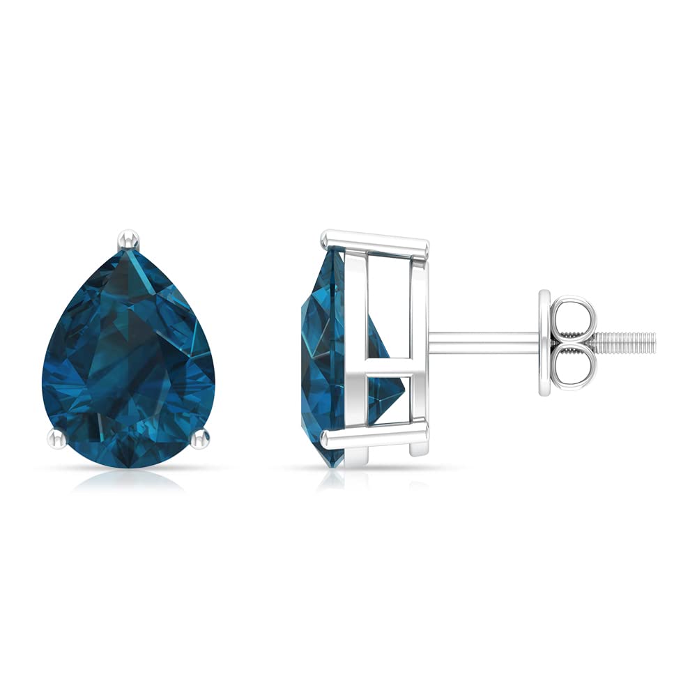 AAA Quality Natural London Blue Topaz 7x10mm Pear Shaped Screw Back Earrings for Women - Elegant Gift for Her, Perfect for Weddings, Parties & Special Occasions