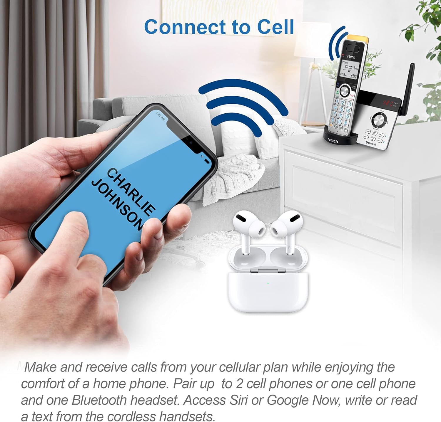 Vtech IS8121-2 Expandable Cordless Phone with 2 Handsets - Super Long Range, Bluetooth Connectivity, Smart Call Blocker & Digital Answering System (Silver/Black) - Perfect for Home Office & Large Houses