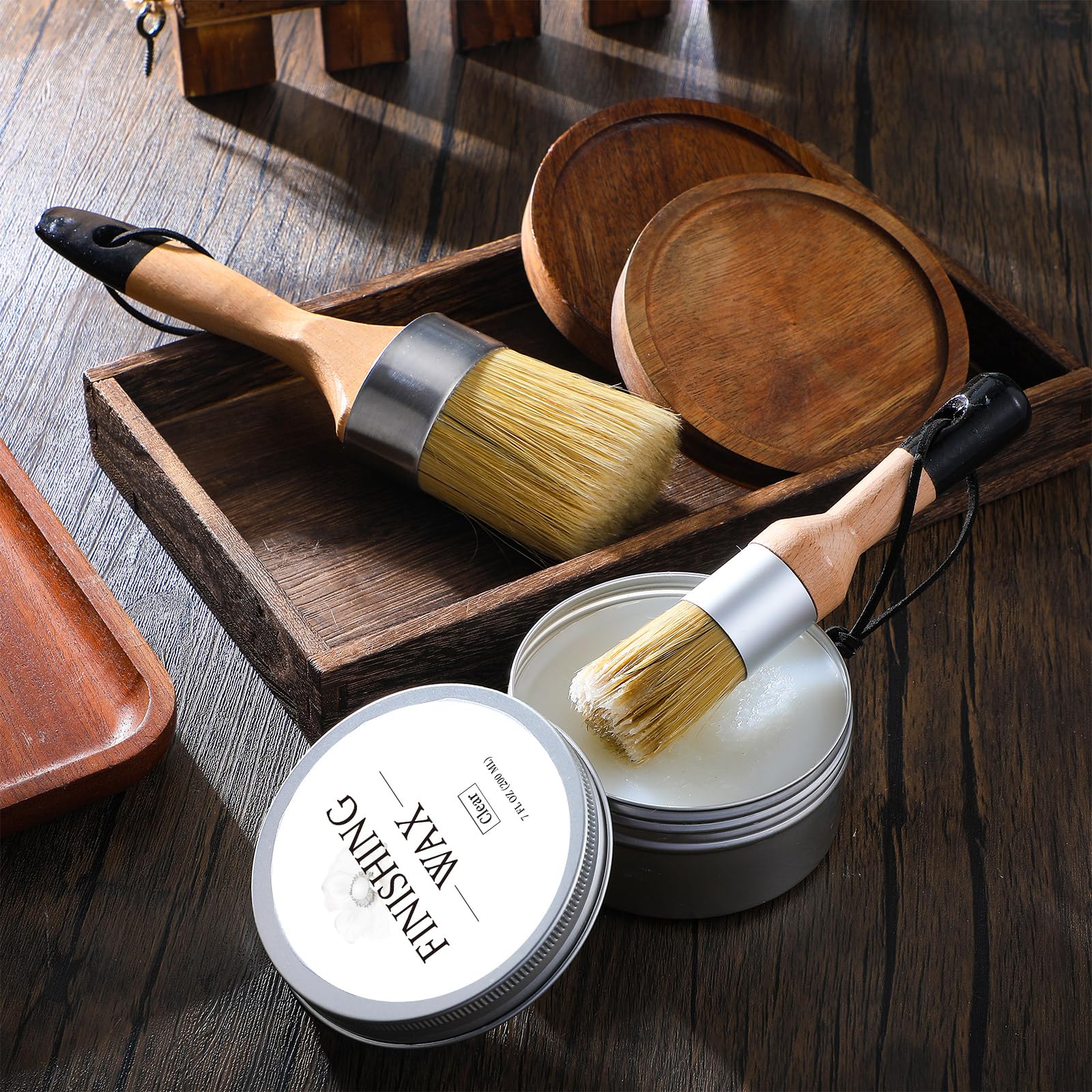 Premium Clear Finishing Wax for Chalk Paint - 7 oz Wood Sealer & Polish with 2 Brushes | Protects & Enhances Furniture, Cabinets & Home Decor | Ideal for DIY Projects, Antique Restoration & Interior Design