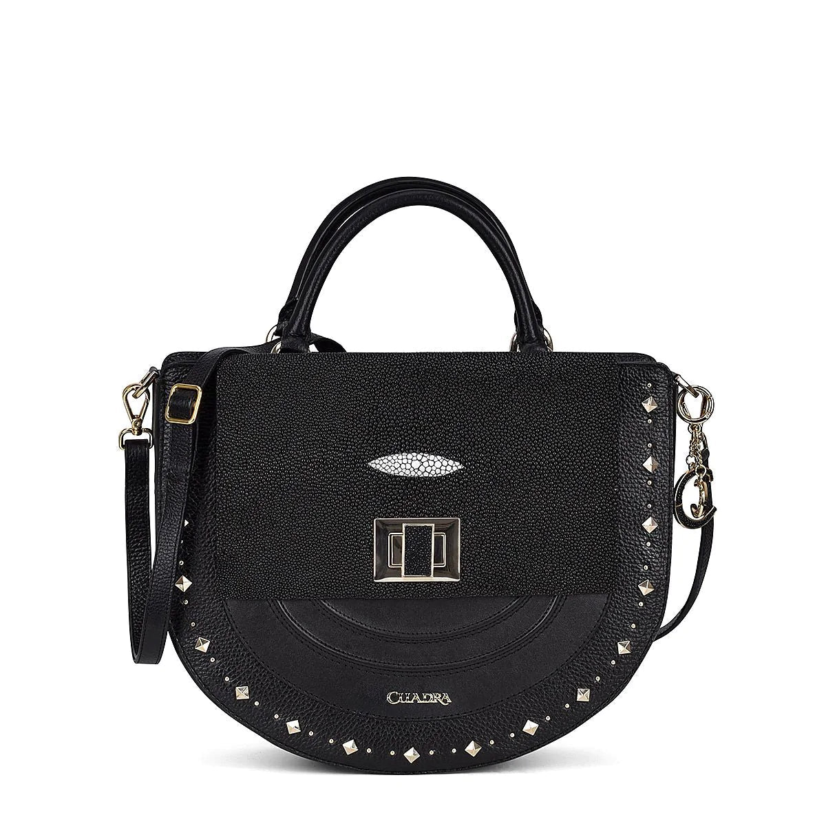 BOD46MA Stylish Black Stingray Leather Crossbody Bag for Women - Perfect for Work, Travel & Evening Out