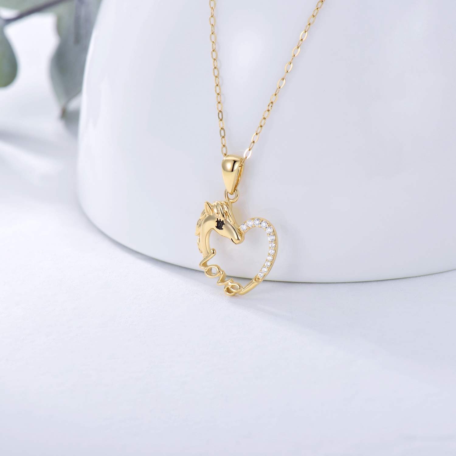14K Gold Horse Heart Pendant Necklace for Women - Elegant Love Jewelry Gift for Her, Wife, Girlfriend - 16+1+1 Inch Adjustable Chain - Perfect for Valentine's Day, Anniversary, Birthday & Special Occasions