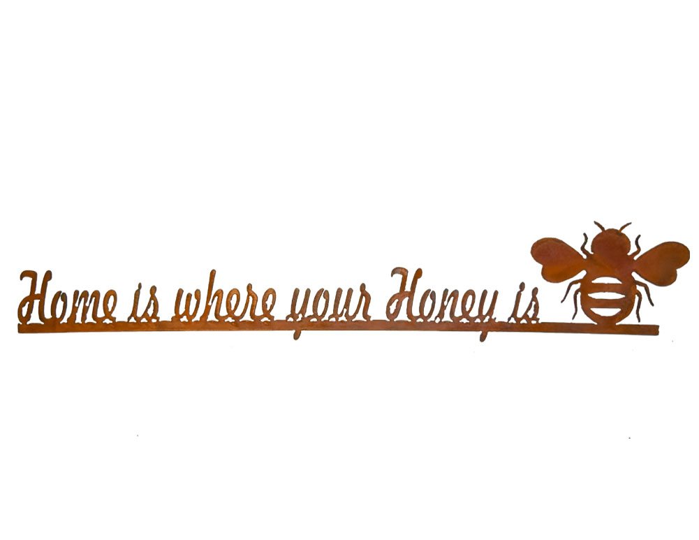 Rustic Honeybee Metal Wall Art Sign - American Made Home Decor for Garden, Patio, or Farmhouse Style Spaces