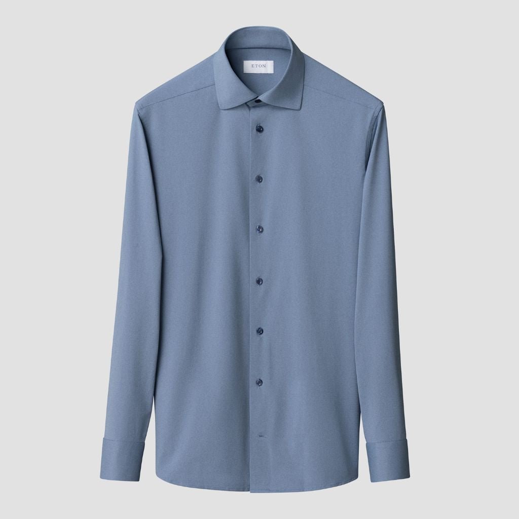 ETON Stretch Long Sleeve Shirt for Men - Classic Fit Comfortable Business Casual Shirt in Mid Blue | Perfect for Office, Travel & Everyday Wear