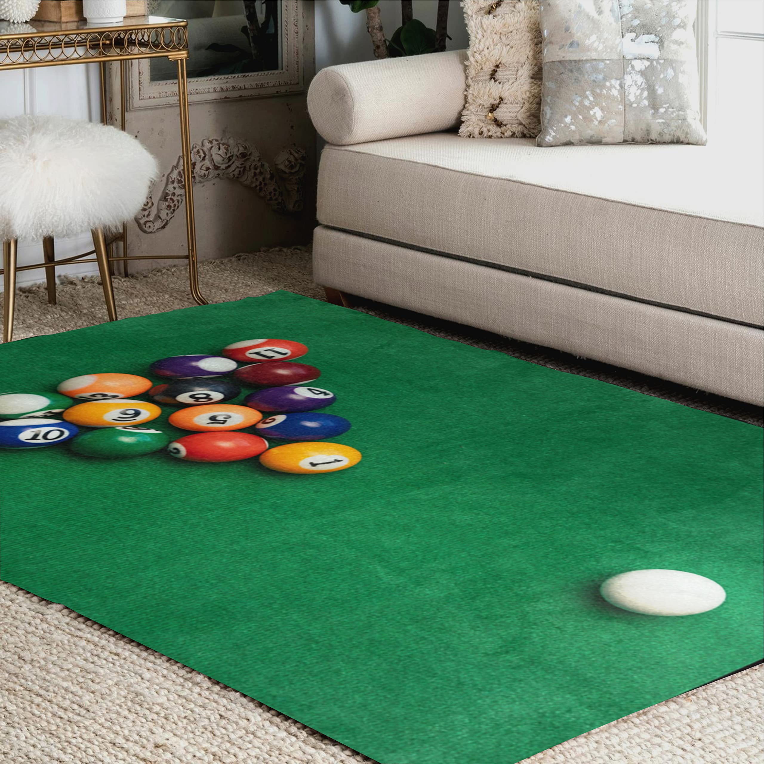 ALAZA American Billiards Pool Table Area Rug - 7' x 5' Green Felt Design Rug for Living Room, Bedroom, Game Room - Perfect for Billiards Enthusiasts & Home Decor