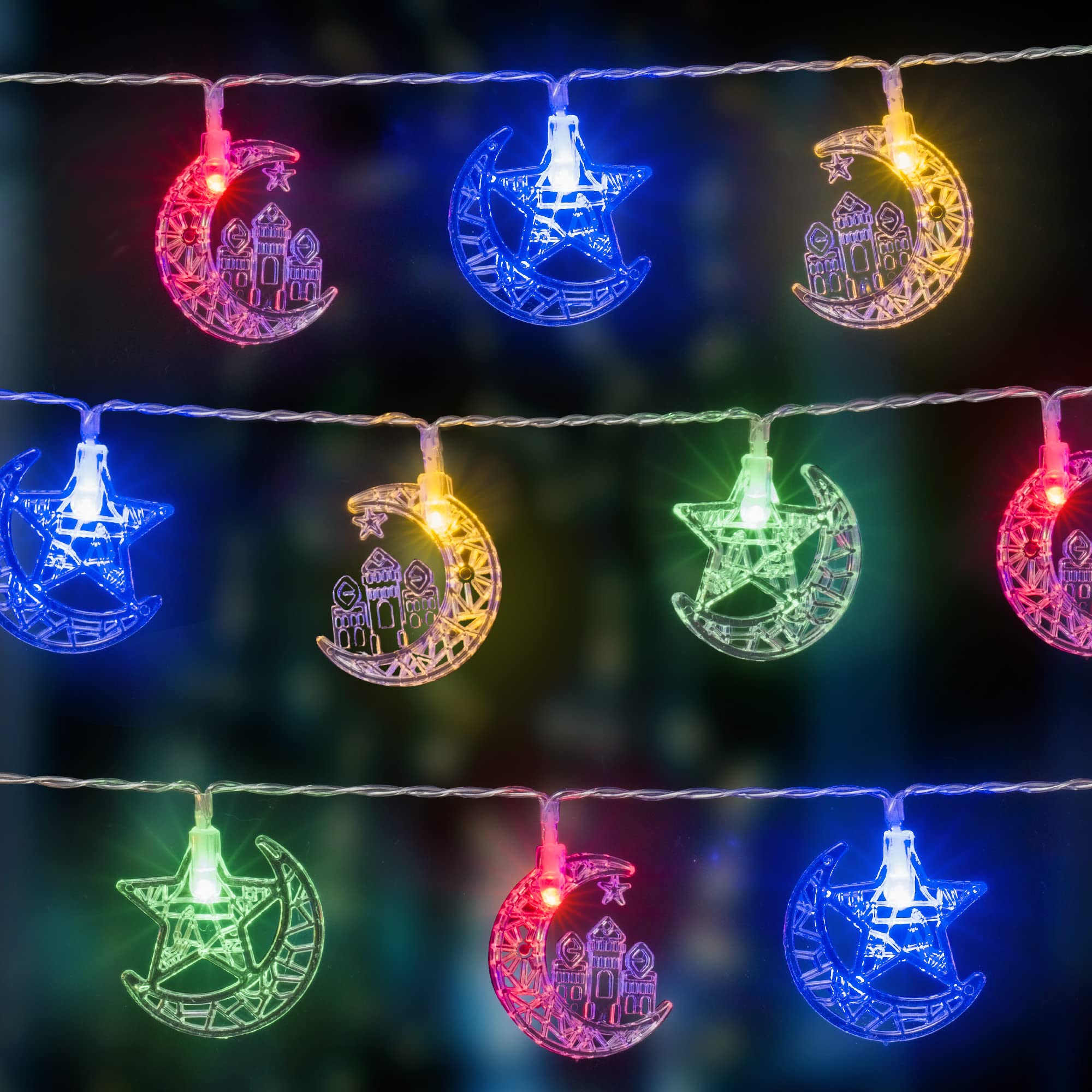 Ramadan Star Moon Castle String Lights - 2 Modes Eid Mubarak Decorations - Battery Powered LED Fairy Lights for Home, Bedroom, Wall, Window - Indoor Outdoor Islamic Party Decor (6.5ft 20 LEDs) - Perfect for Ramadan Celebrations, Eid Festivals, and Nighttime Home Decor