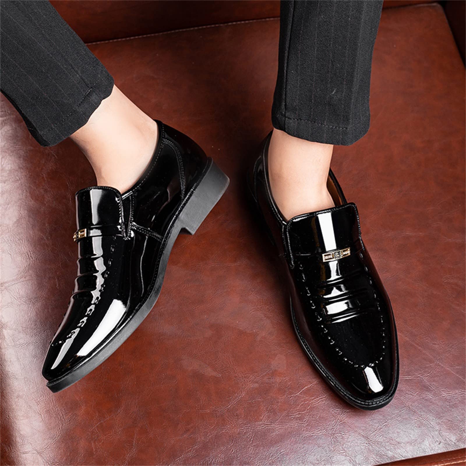 **IQYU Men's Classic Leather Dress Shoes - Elegant Slip-On Boat Shoes & Sneakers for Business, Wedding & Casual Wear**    **Perfect for Office, Formal Events & Everyday Comfort**