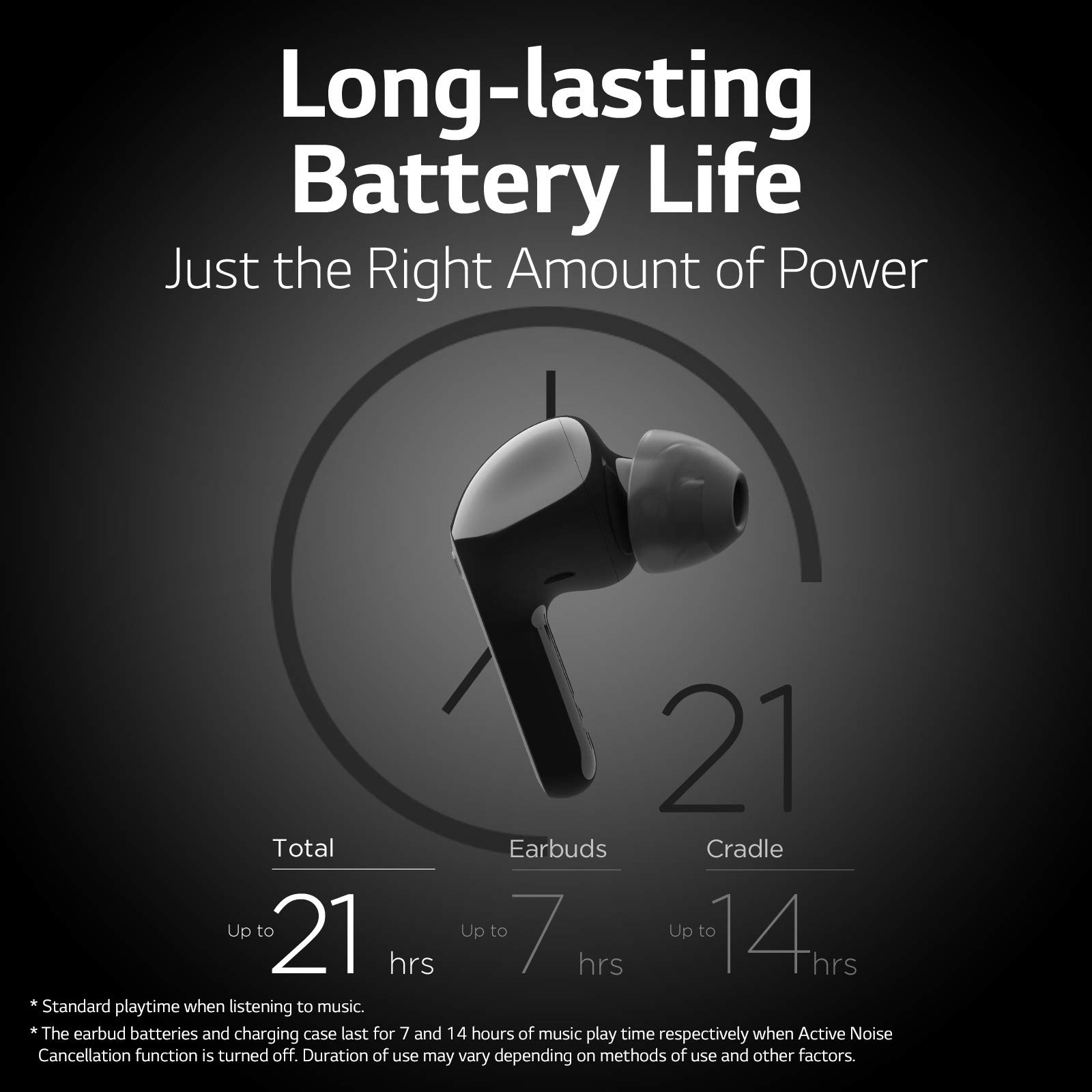 LG TONE Free FN7 Wireless Earbuds - Active Noise Cancelling Bluetooth Headphones with Meridian Sound, Dual Mic for Calls, Compatible with iPhone & Android (Black) | Perfect for Work, Gym & Travel