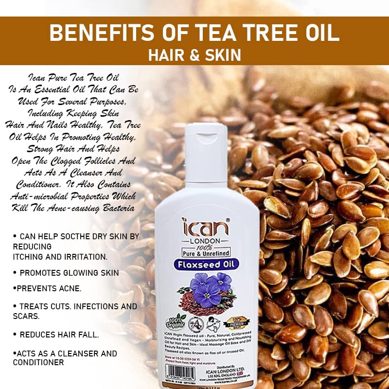 Pure Unrefined Flaxseed Oil 100ml - Cold Pressed for Cooking & Skin Care