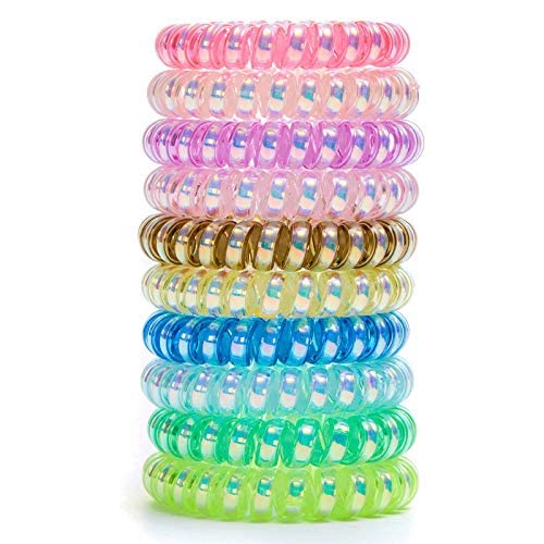 Fameza Spiral Hair Ties for Women & Girls - 10 Pack Colorful Coil Hair Bands, Soft Phone Cord Hair Ties, Waterproof Hair Coils (Multi Color) - Perfect for Workouts, Yoga, Swimming & Everyday Styling
