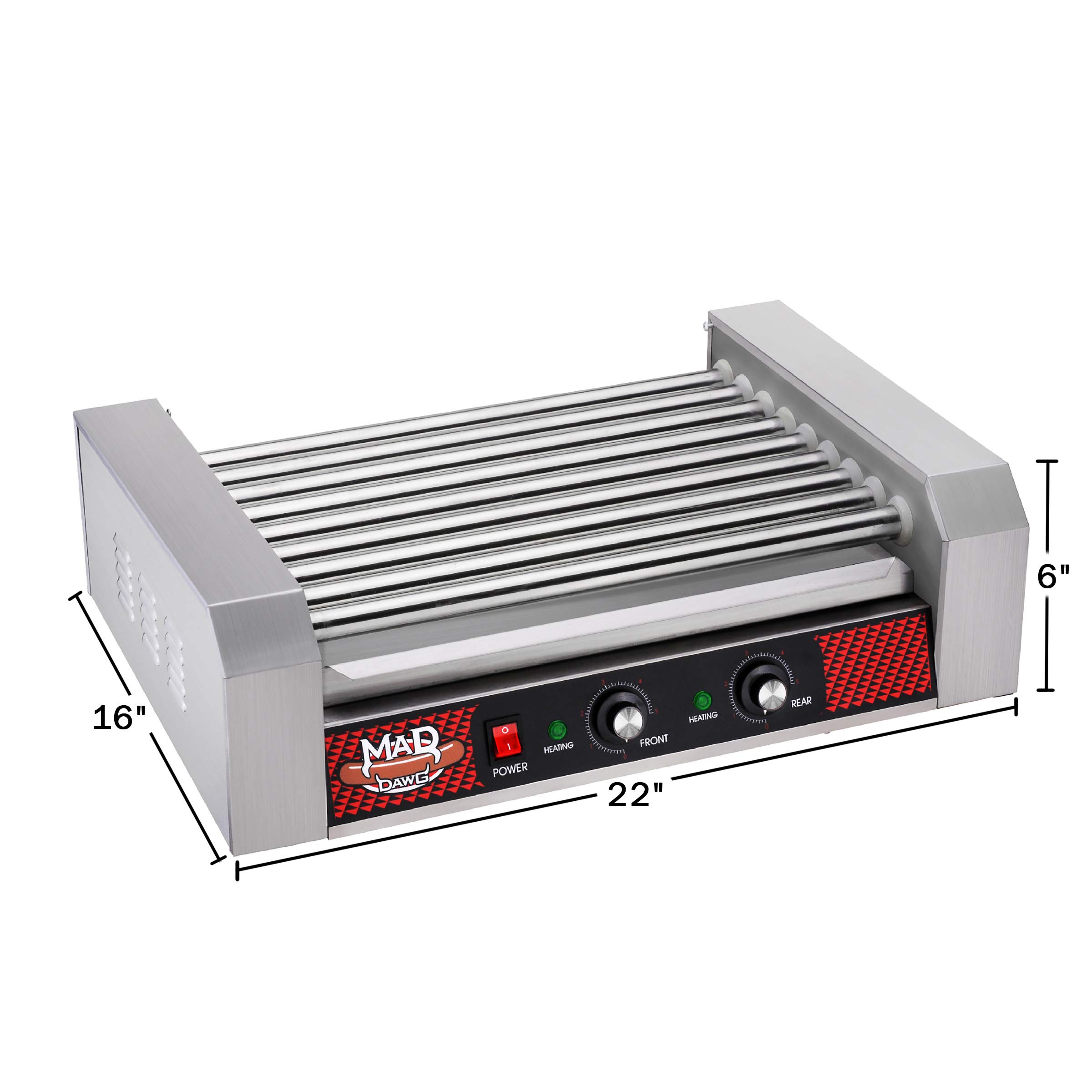 Commercial Hot Dog Roller Machine - 9 Stainless Steel Rollers Cooks 24 Hot Dogs - Concession Stand & Restaurant Equipment by Great Northern Popcorn - Perfect for Movie Theaters, Carnivals, and Food Trucks