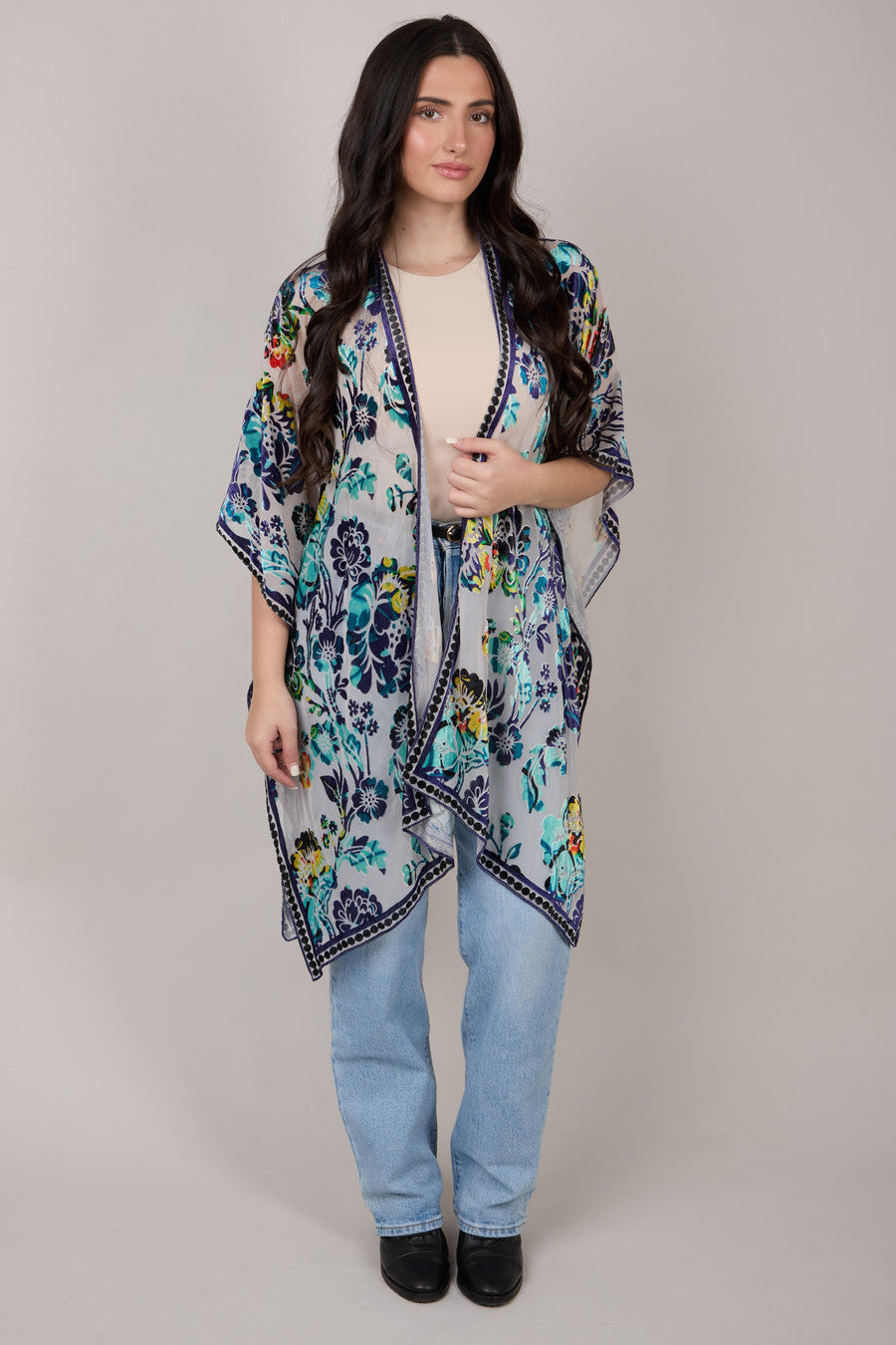 Floral Sheer Velvet Ruana Wrap Shawl - Lightweight Elegant Cover Up for Women - Perfect for Weddings, Parties & Evening Events