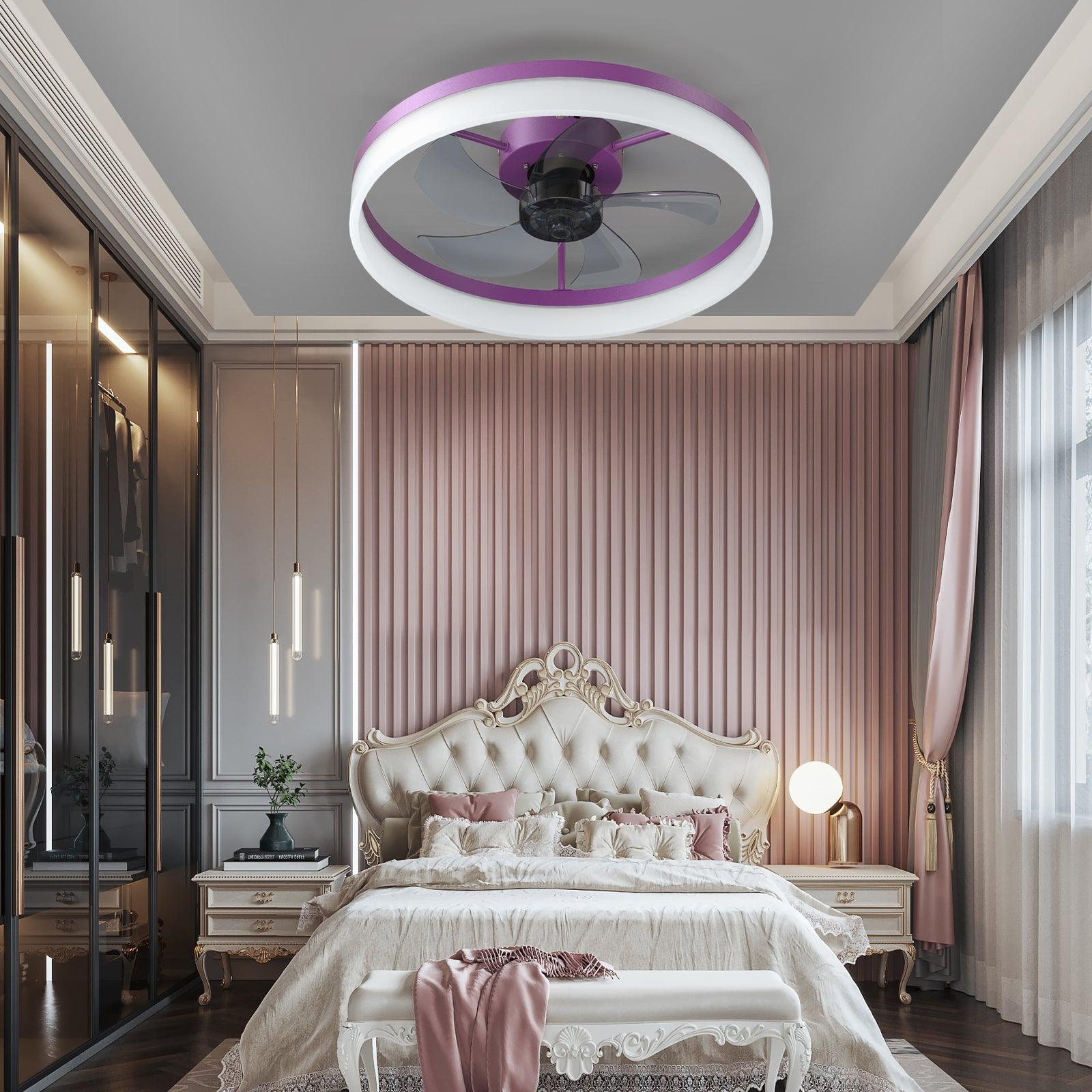 Modern LED Ceiling Fan with Dimmable Lights - Ultra-Thin Embedded Installation, Purple | Perfect for Bedroom, Living Room & Office Cooling & Lighting