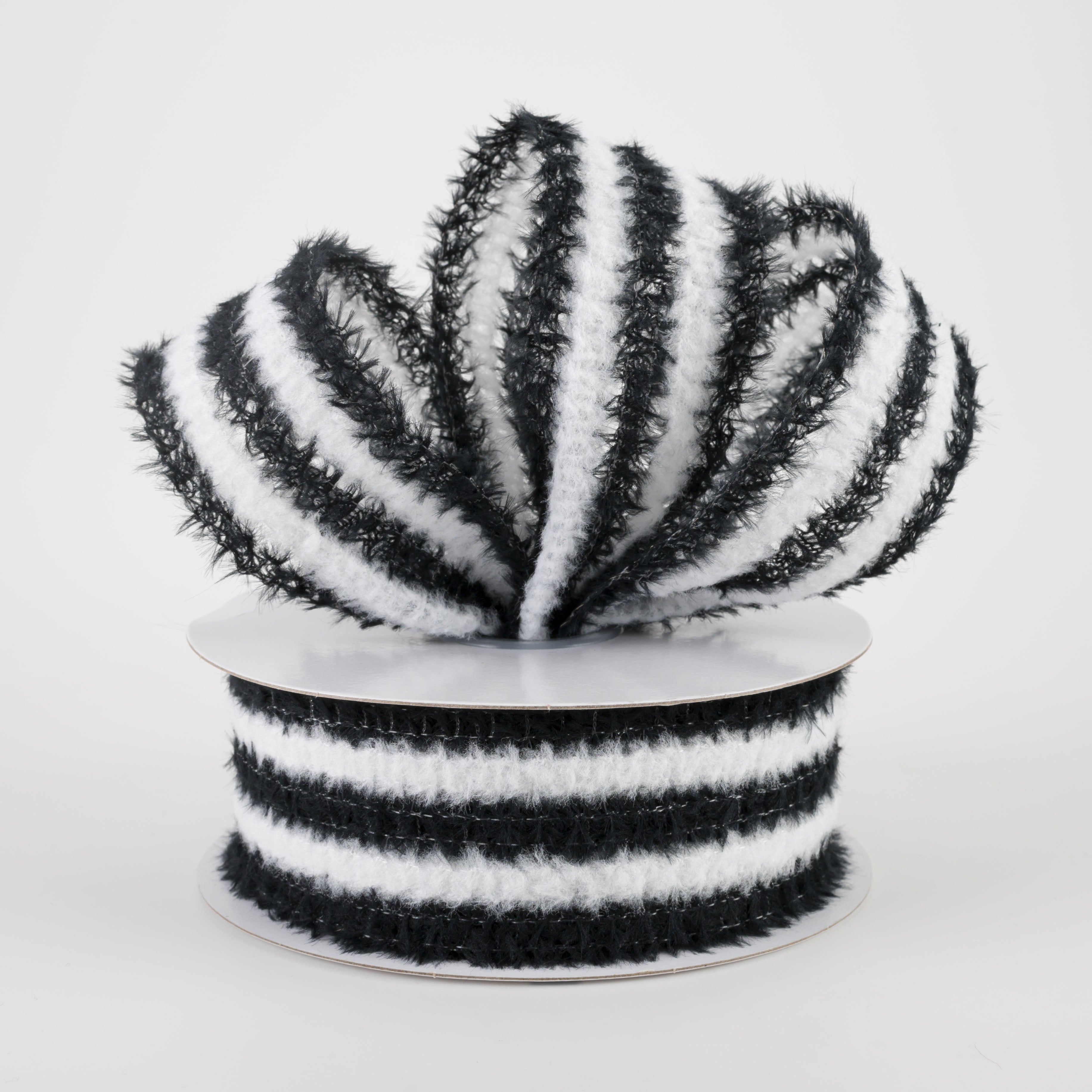 1.5 Inch Fuzzy Stripes Ribbon - Black and White Decorative Ribbon (10 Yards) for Gift Wrapping, DIY Crafts, Hair Bows, and Party Decorations