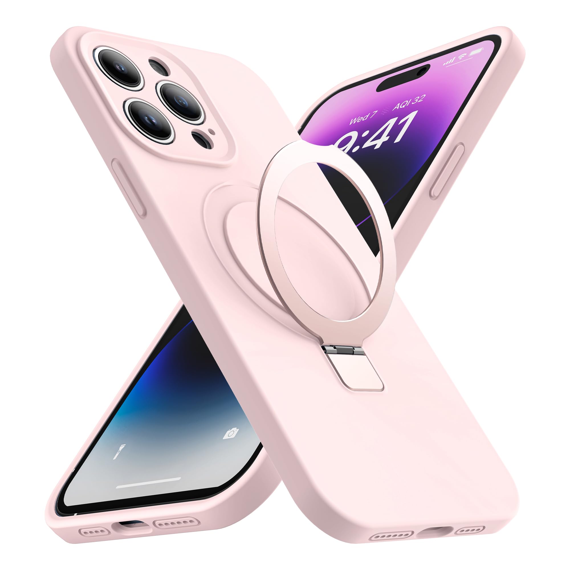 Magnetic Ring Stand Silicone Phone Case for iPhone 13 Pro Max 6.7