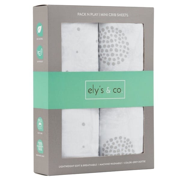 Elys & Co 2 Pack Soft 100% Cotton Pack N Play Sheets - Breathable Crib Mattress Cover for Baby Nursery, Travel & Daycare Use