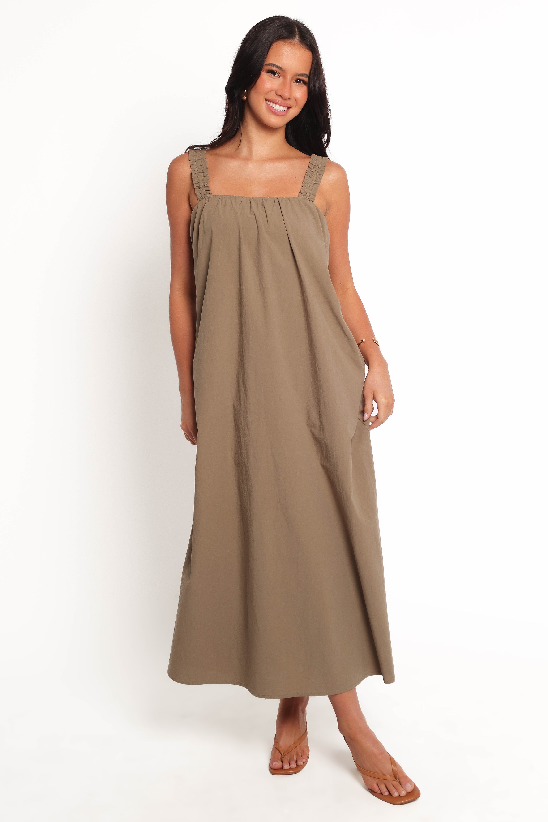 Alessandra Women's Olive Green Maxi Dress - Elegant Long Sleeve Flowy Summer Dress for Beach, Wedding & Casual Wear