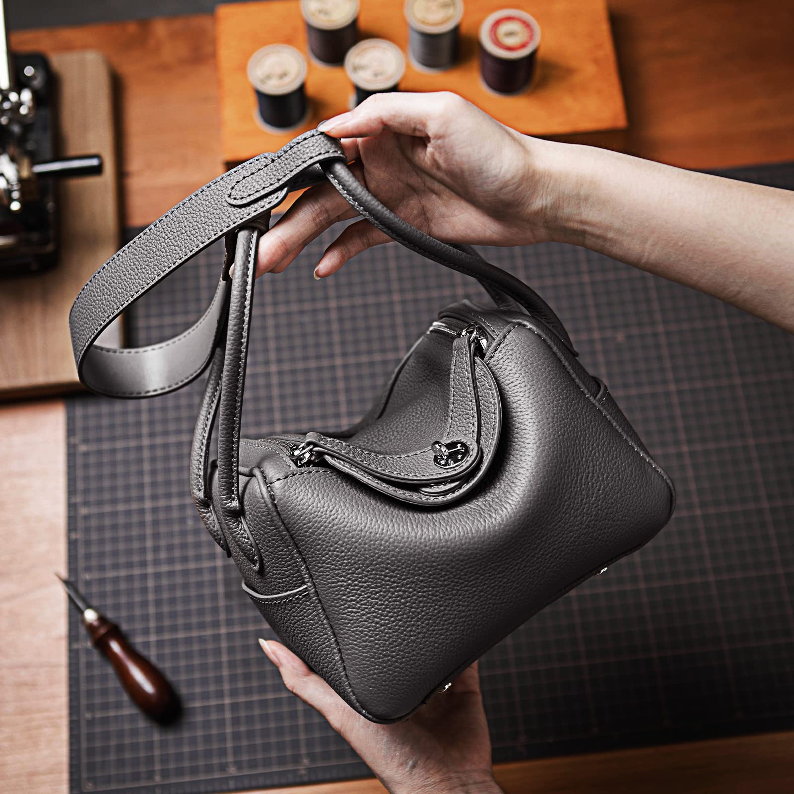 POPSEWING DIY Leather Tote Bag Kit for Women - Luxury Handmade Shoulder Bag, Customizable Crossbody Purse, Unique Gift for Girlfriend (Large, Navy Blue) - Perfect for Crafting, Personalized Presents & Everyday Use