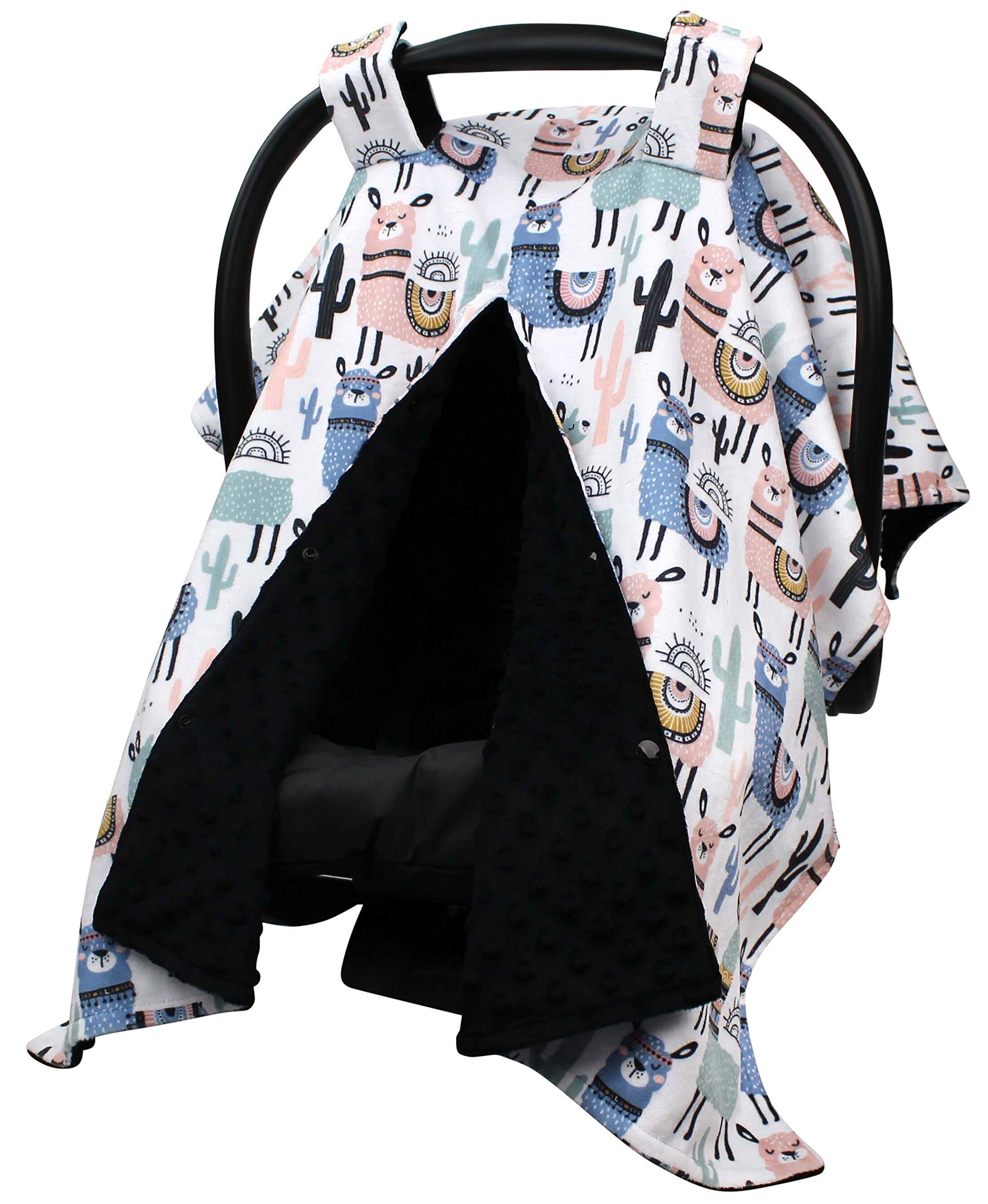 Emperor Llamas Baby Car Seat Canopy Cover with Soft Black Minky Dot Fabric - Premium Infant Car Seat Shade for Sun Protection & Privacy (Perfect for Strollers, Shopping Trips & Outdoor Adventures)