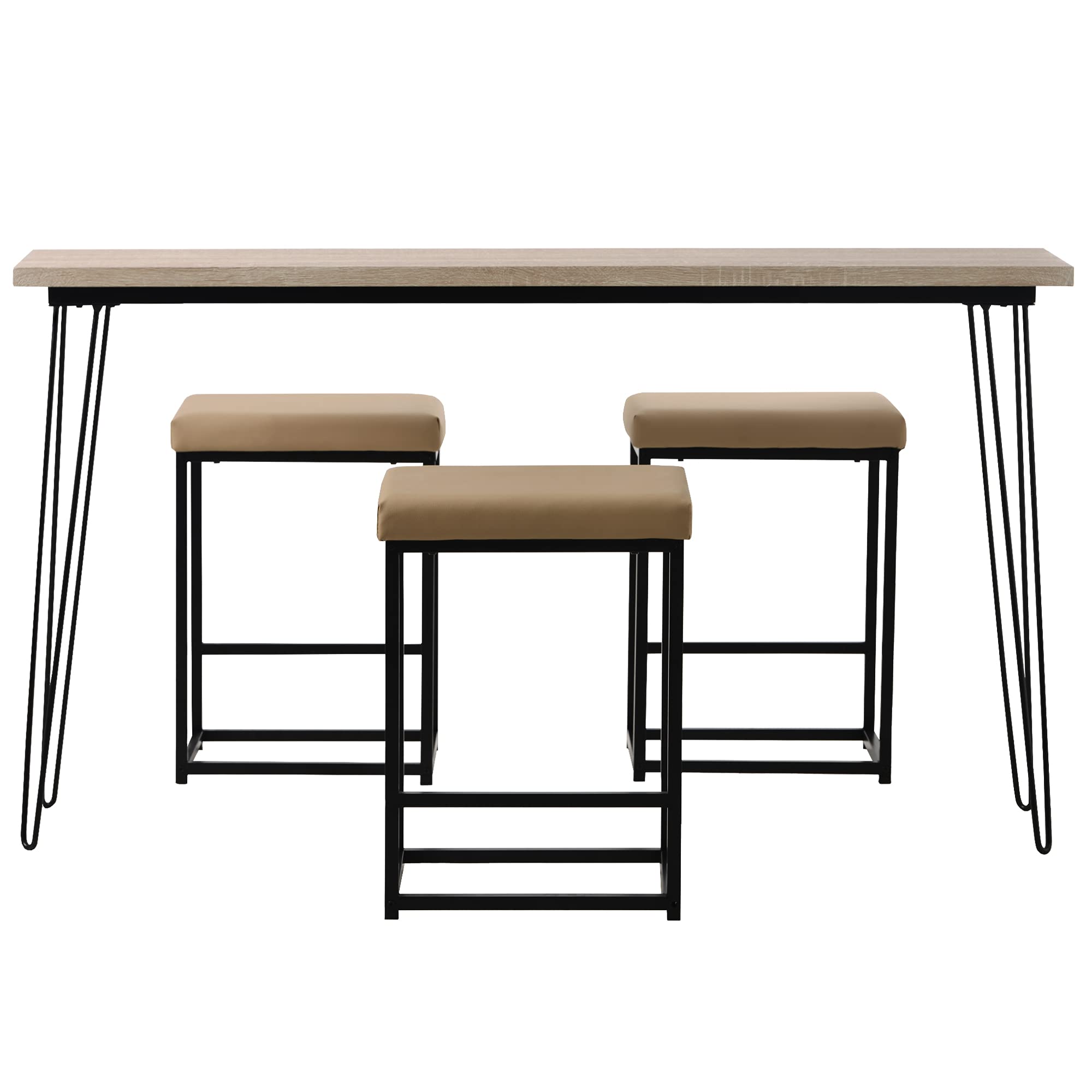 4-Piece Counter Height Extra Long Dining Table Set with 3 PU Stools - Modern Bar & Kitchen Table Set with Console Table - Perfect for Small Spaces, Breakfast Nooks & Open Concept Homes