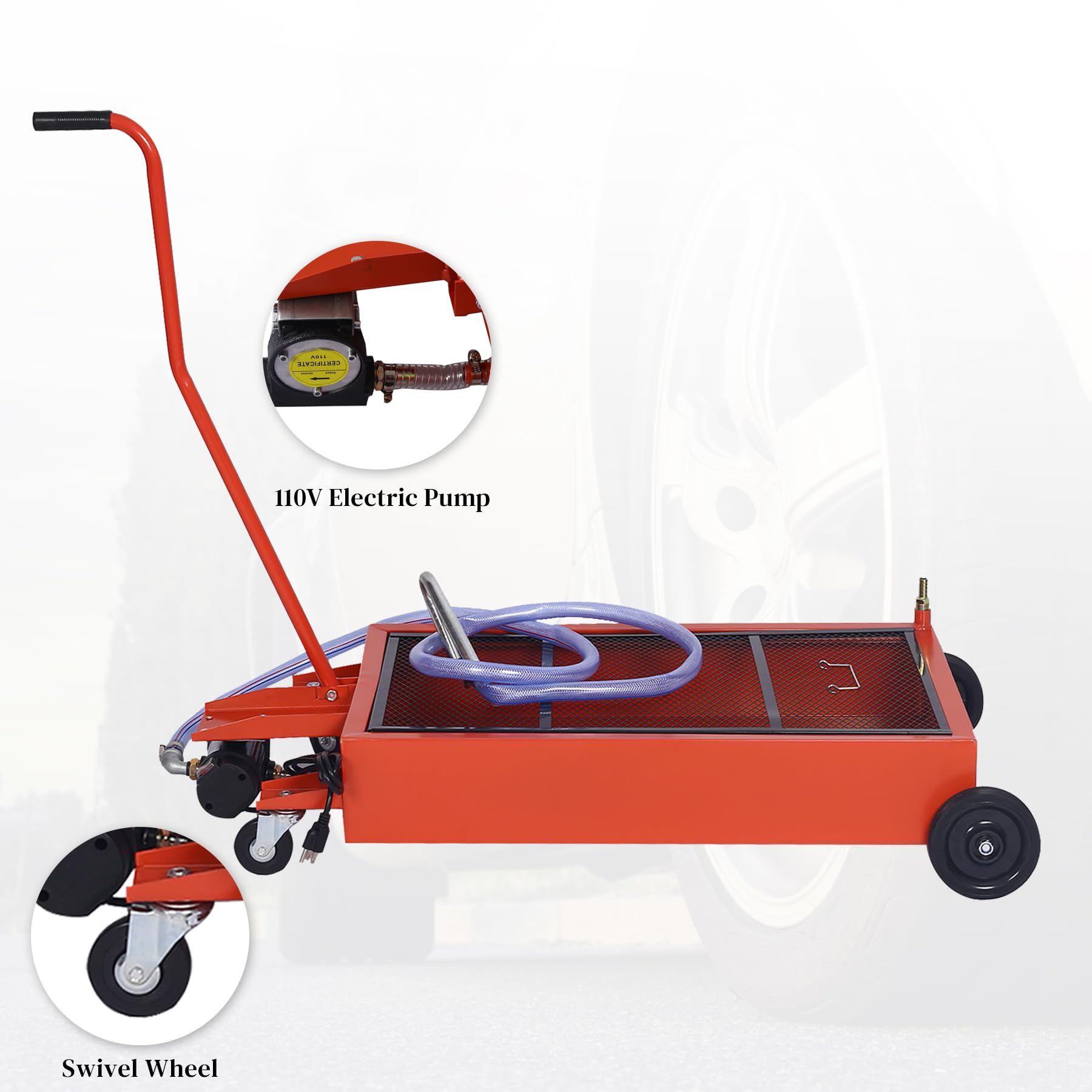 17 Gallon Oil Drain Pan with Electric Pump - Low Profile Oil Change Pan for Trucks & Cars - Foldable Handle, 7ft Hose & Swivel Casters - Perfect for DIY Oil Changes & Garage Maintenance