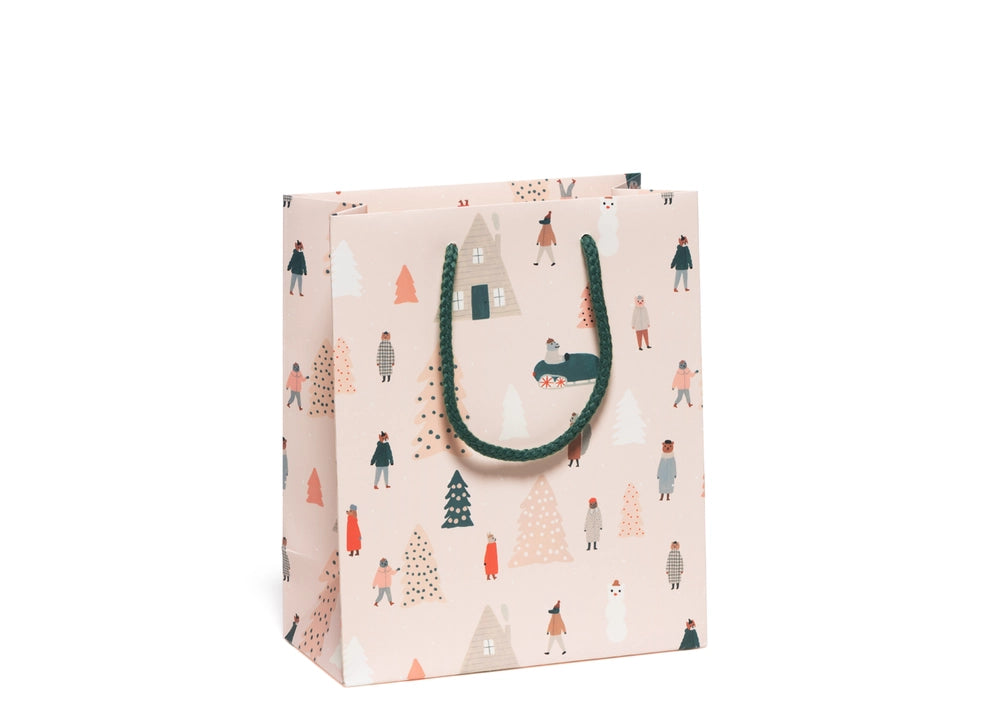 Pink Christmas Holiday Gift Bags - Elegant Party Favor Bags for Xmas Presents, Stocking Stuffers & Festive Celebrations