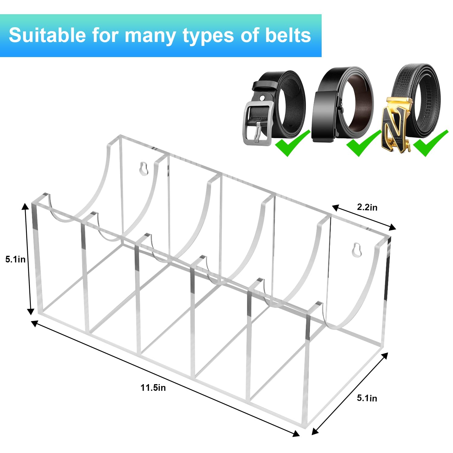 GTI Acrylic Belt Organizer - 5 Compartment Wall & Closet Storage Holder for Belts, Ties & Bow Ties | Clear Drawer & Display Case for Bedroom & Closet Organization