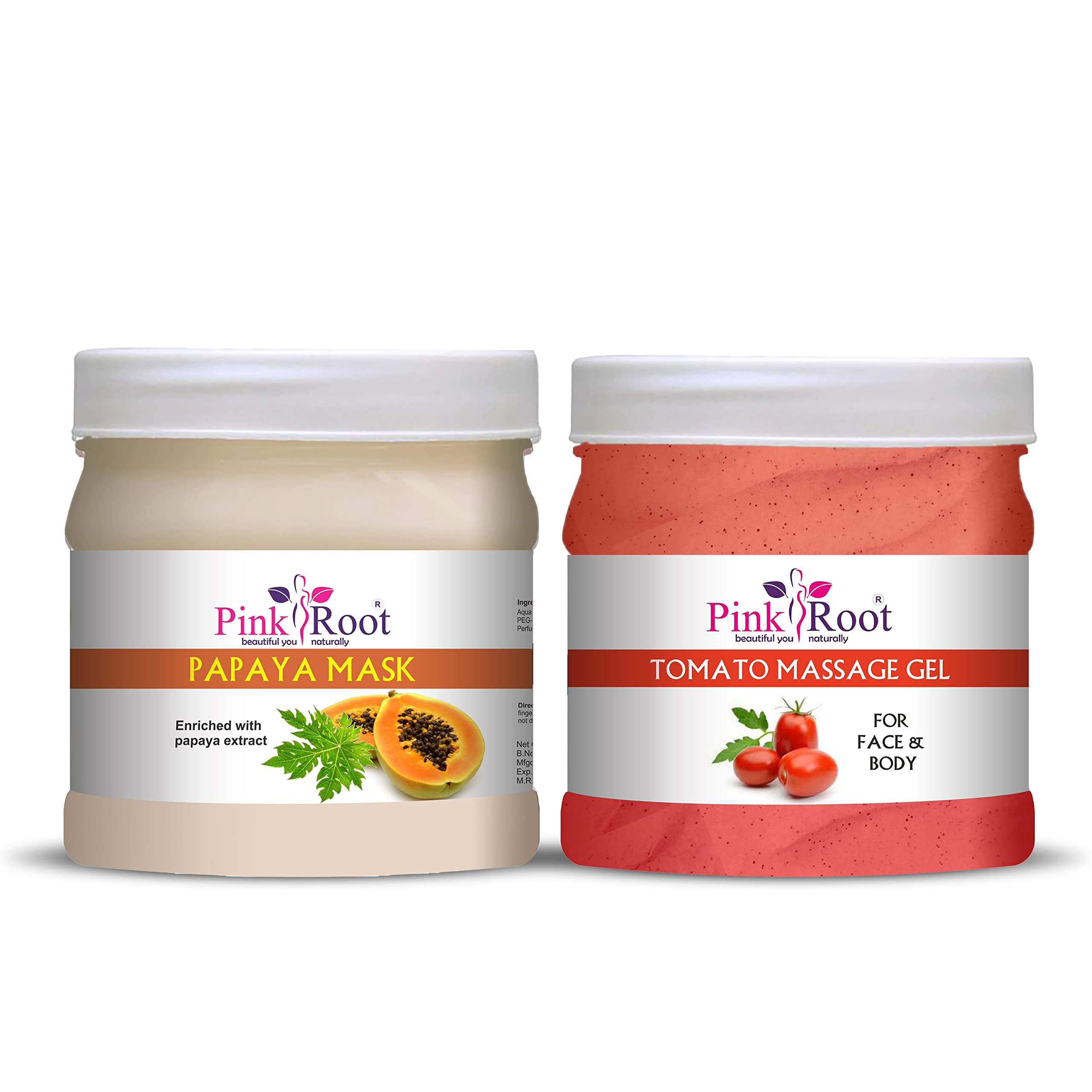 Pink Root Tomato Massage Gel & Papaya Mask Set - 500ml Each for Skin Brightening & Hydration | Perfect for Spa, Facial Care & At-Home Beauty Treatments