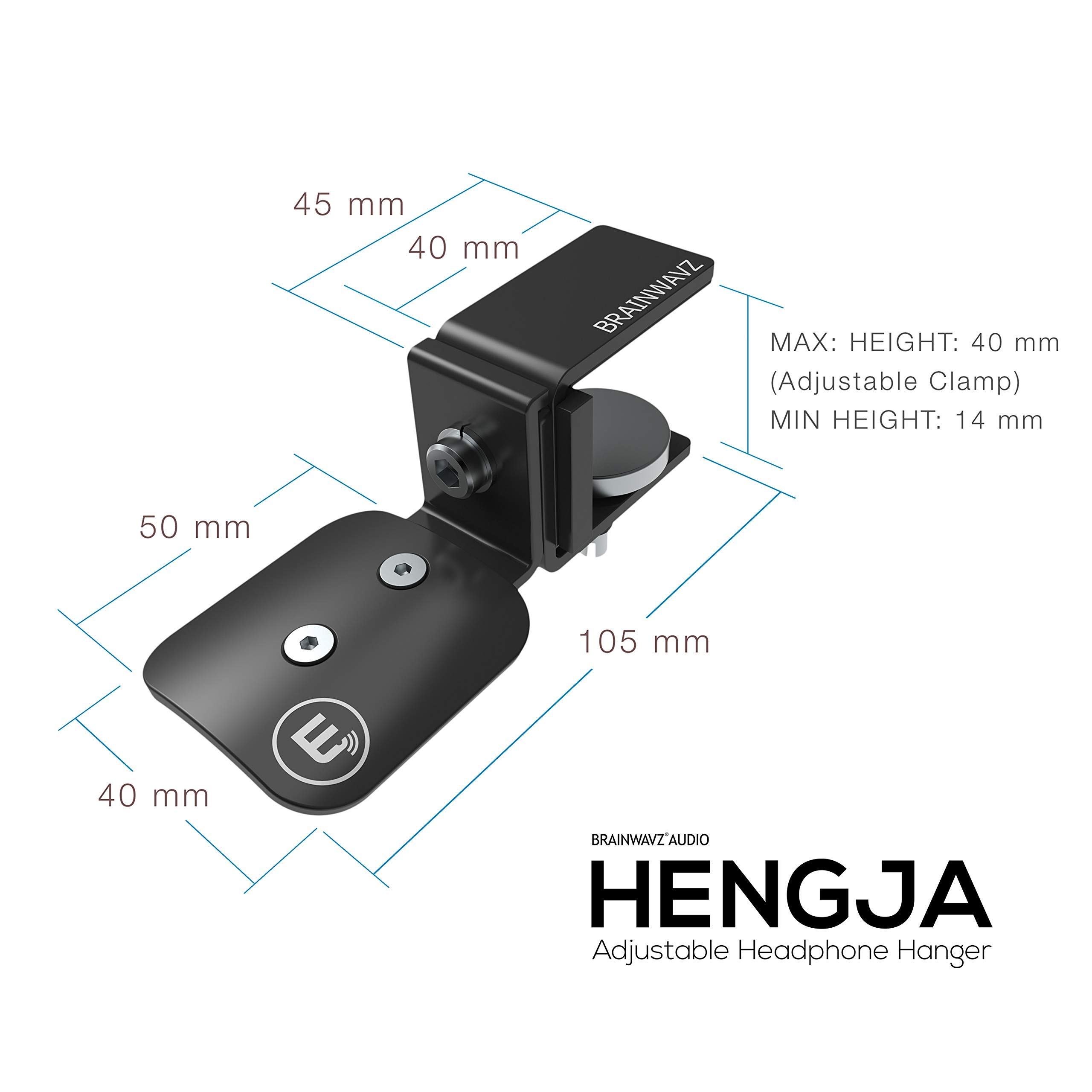BRAINWAVZ Hengja Premium All-Metal Rotatable Headphone Stand - Adjustable Desk Mount Holder for Gaming Headsets & PC Accessories - Perfect for Home Office, Gaming Setup & Studio Organization