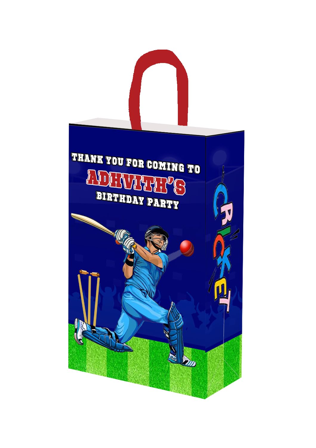 Personalized Cricket Theme Happy Birthday Decorations - Custom Name Birthday Boy/Girl Return Gift Bags (10Pcs, 300GSM Paper) - Perfect for Cricket Lover's Birthday Party & Themed Events