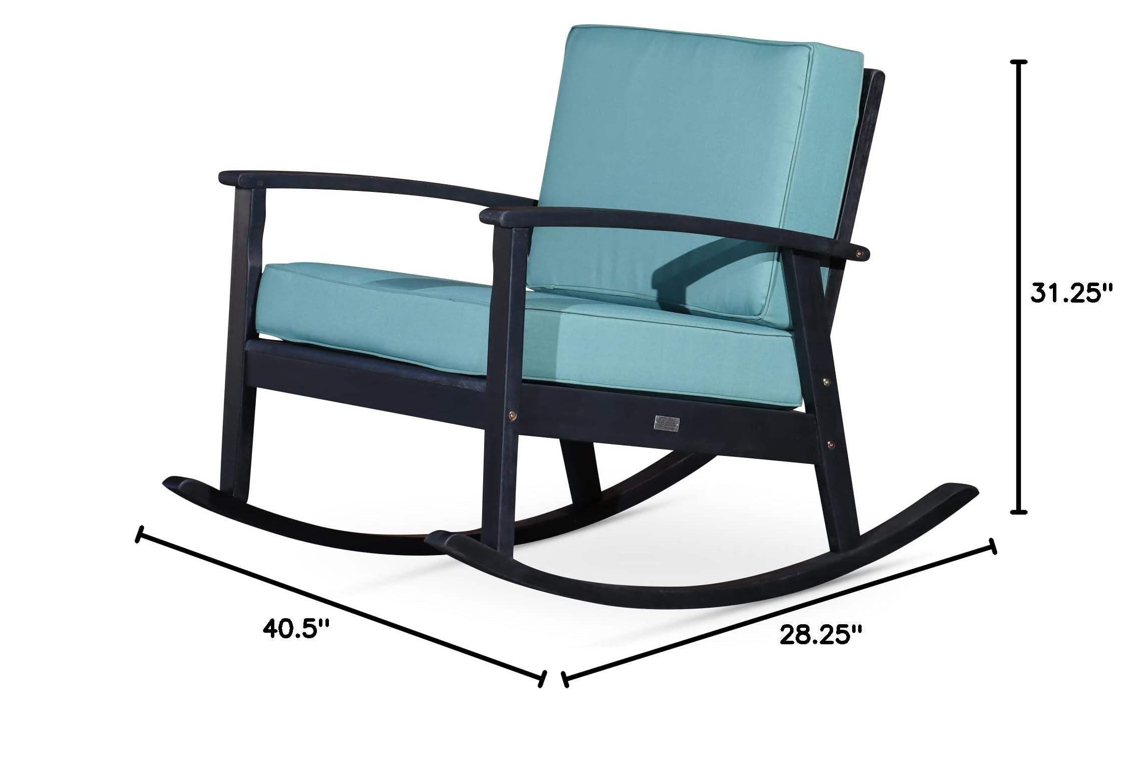 DTY Outdoor Living Longs Peak Deep Seat Eucalyptus Rocker - Espresso Finish with Sage Cushions | Patio Rocking Chair for Porch, Garden & Backyard Relaxation