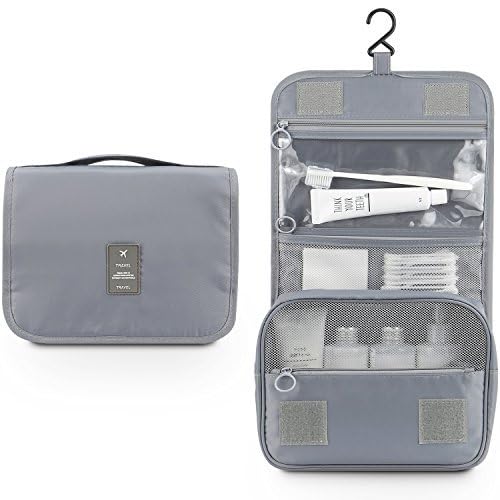 Trawila Travel Hanging Toiletry Bag for Men & Women - Waterproof Cosmetic Organizer with Sturdy Hook - Perfect for Bathroom, Gym, Camping & Airplane Travel (Gray)