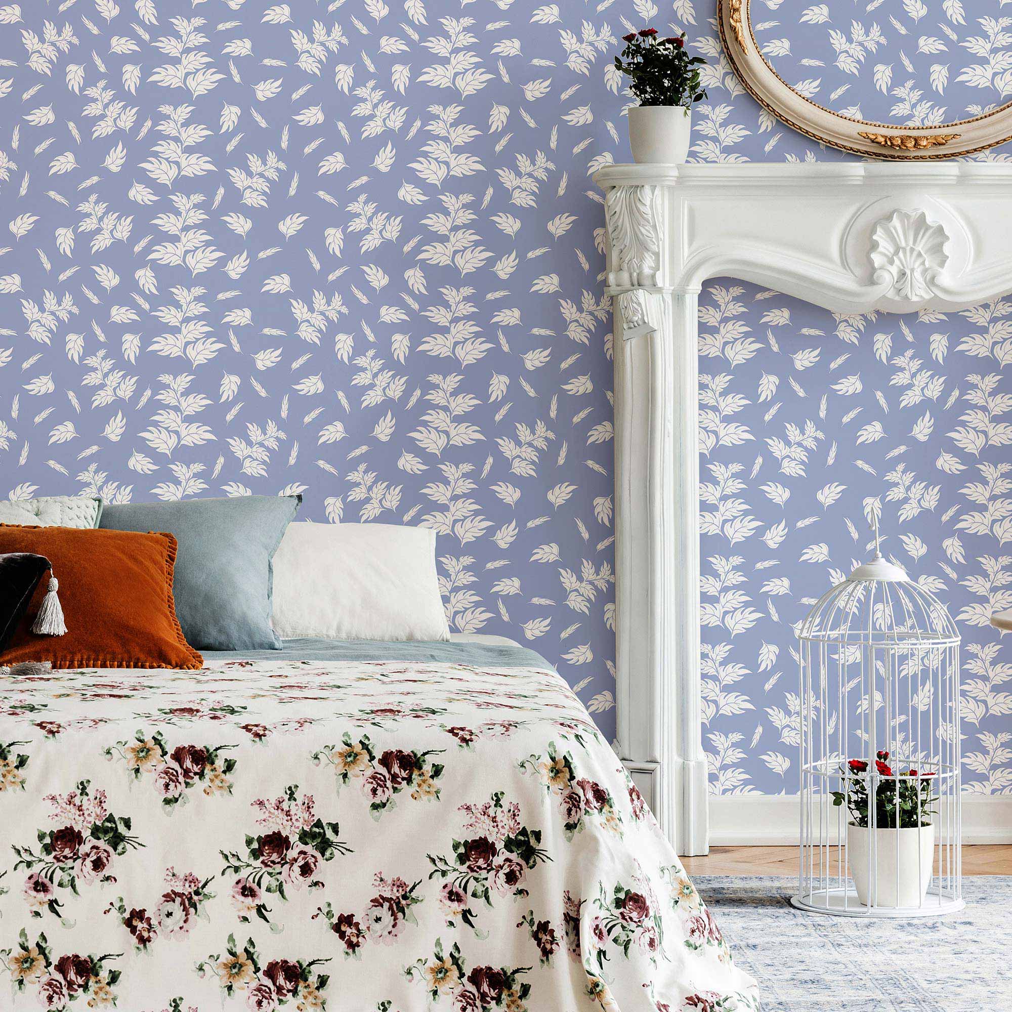 Blue Leaves Peel and Stick Removable Wallpaper - Self-Adhesive Decorative Wall Covering for Bedroom, Living Room, Nursery & Office Decor