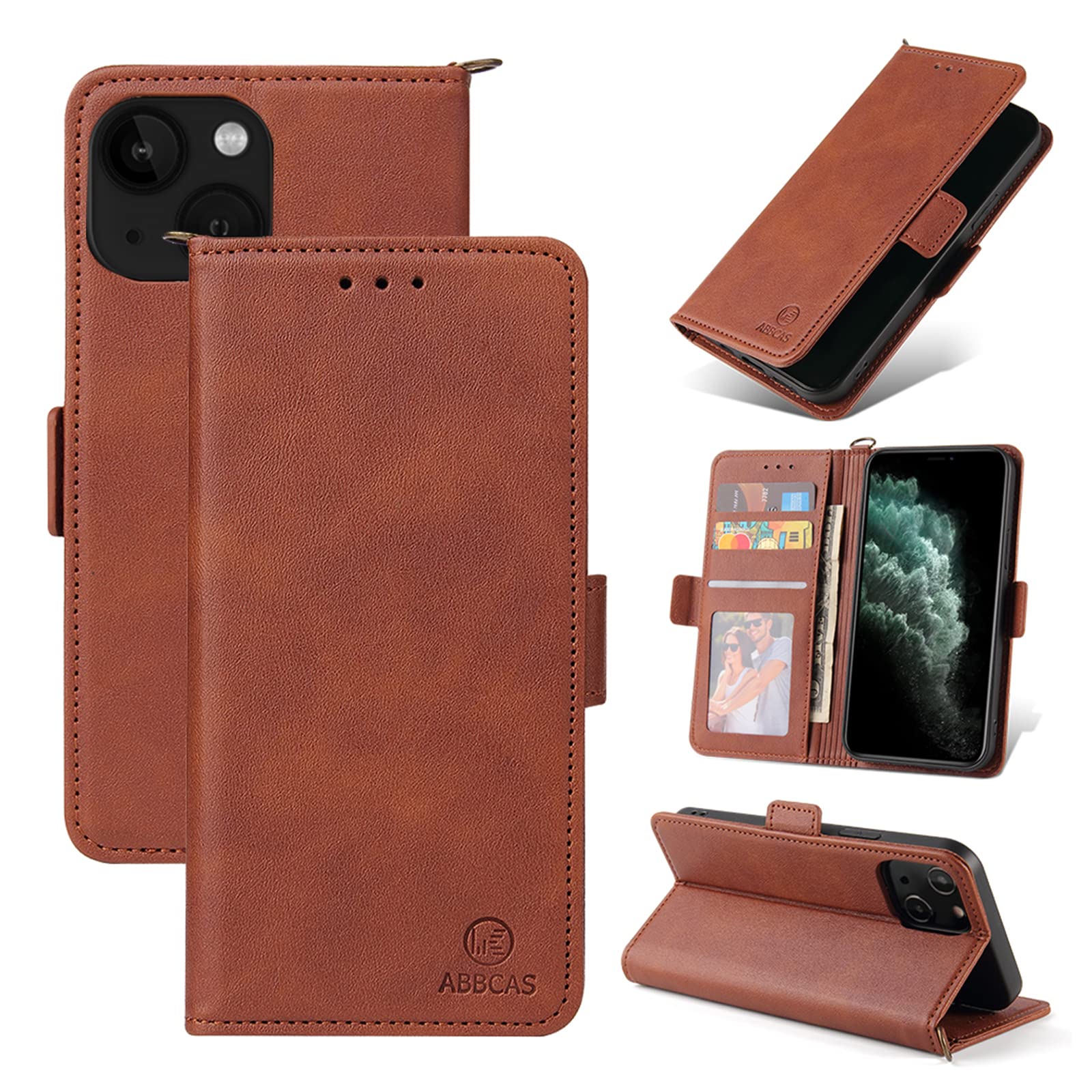Premium FEPULI iPhone 13 Flip Wallet Case - Shockproof TPU Interior & Credit Card Holder | 6.1 Inch PU Leather Folio Cover with Full Body Protection (Brown) | Perfect for Business Travel & Everyday Use