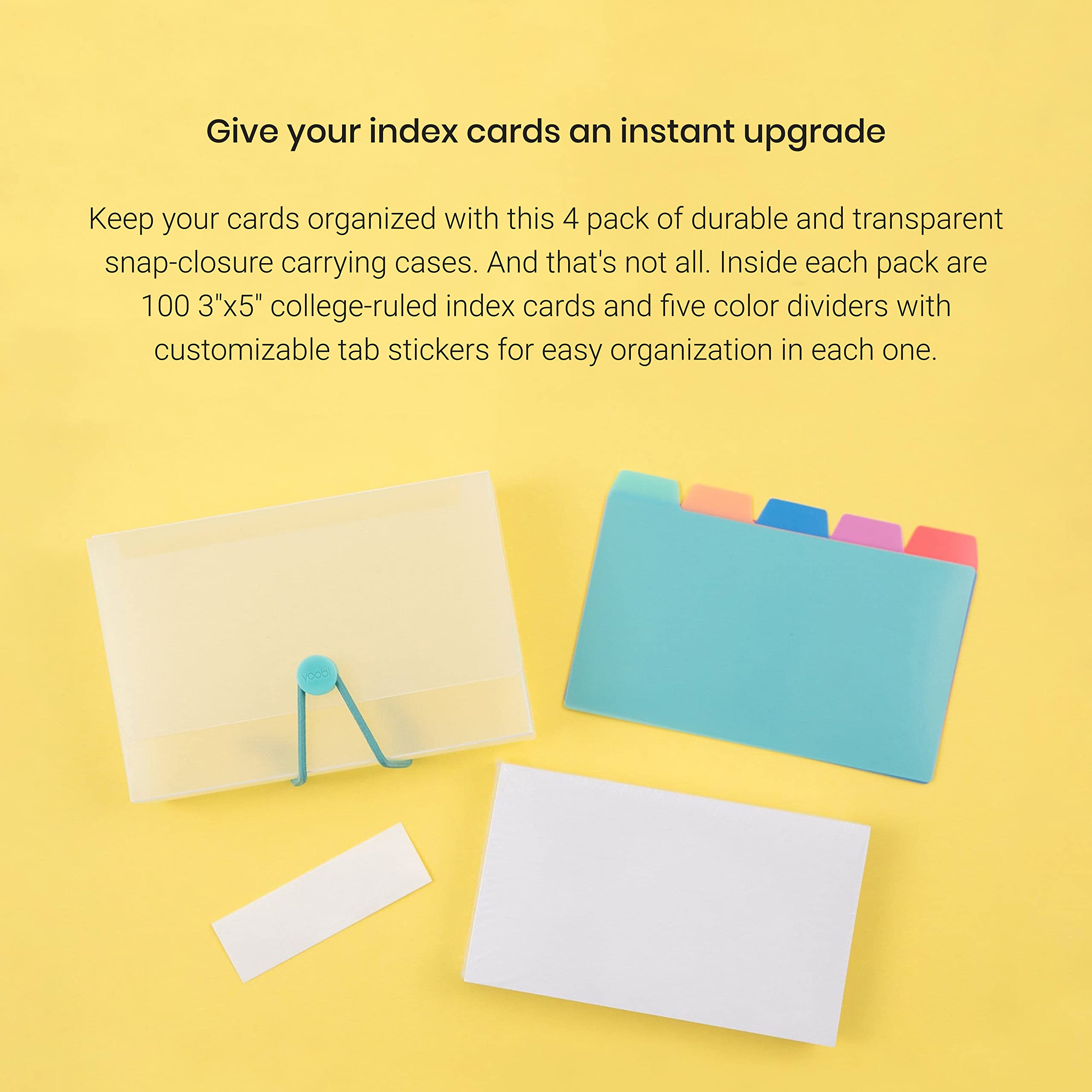 Yoobi 4-Pack 3x5 Index Cards with Colorful Tab Dividers & Storage Cases - Study & Office Organization Supplies for Students, Teachers & Professionals - Perfect for Note-Taking, Flashcards & File Organization