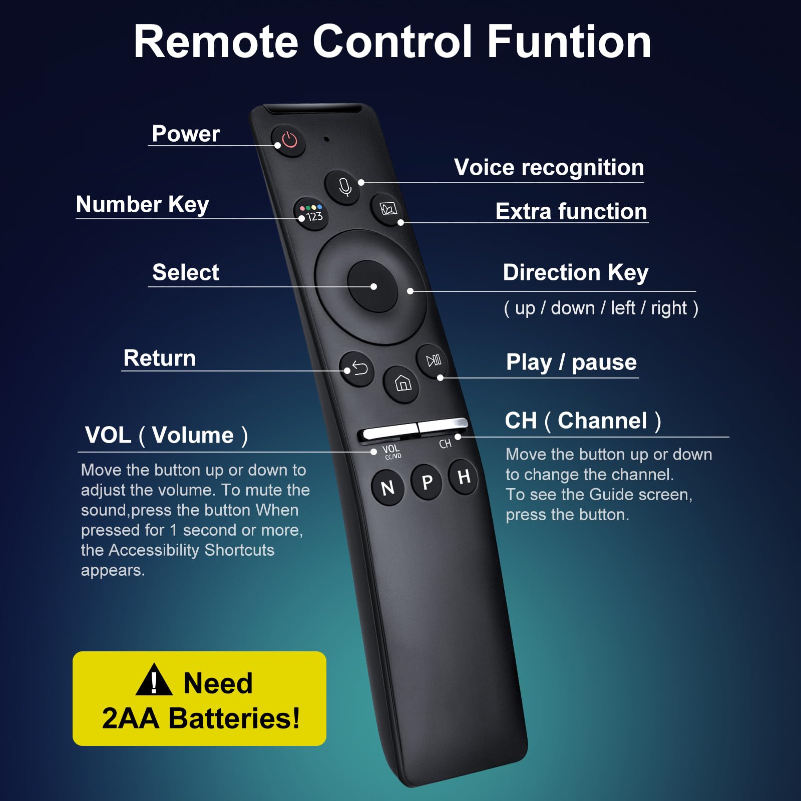 Samsung Smart TV Voice Remote Replacement - Compatible with Samsung Crystal UHD QLED Curved 4K 8K Smart TVs (2020-2021 Models) | Easy Setup for Streaming & Smart Home Control