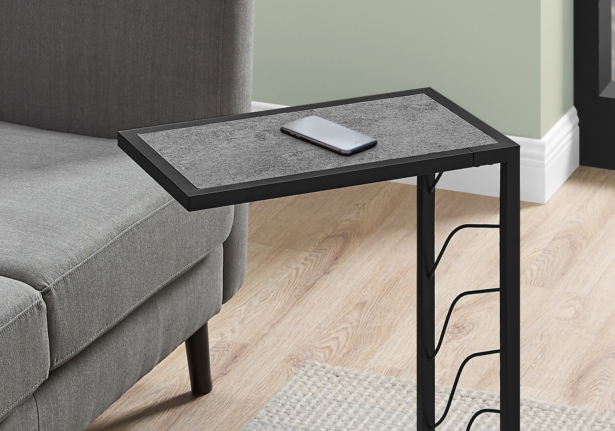 Modern Grey Stone Look Accent Table with Black Metal Frame - 25